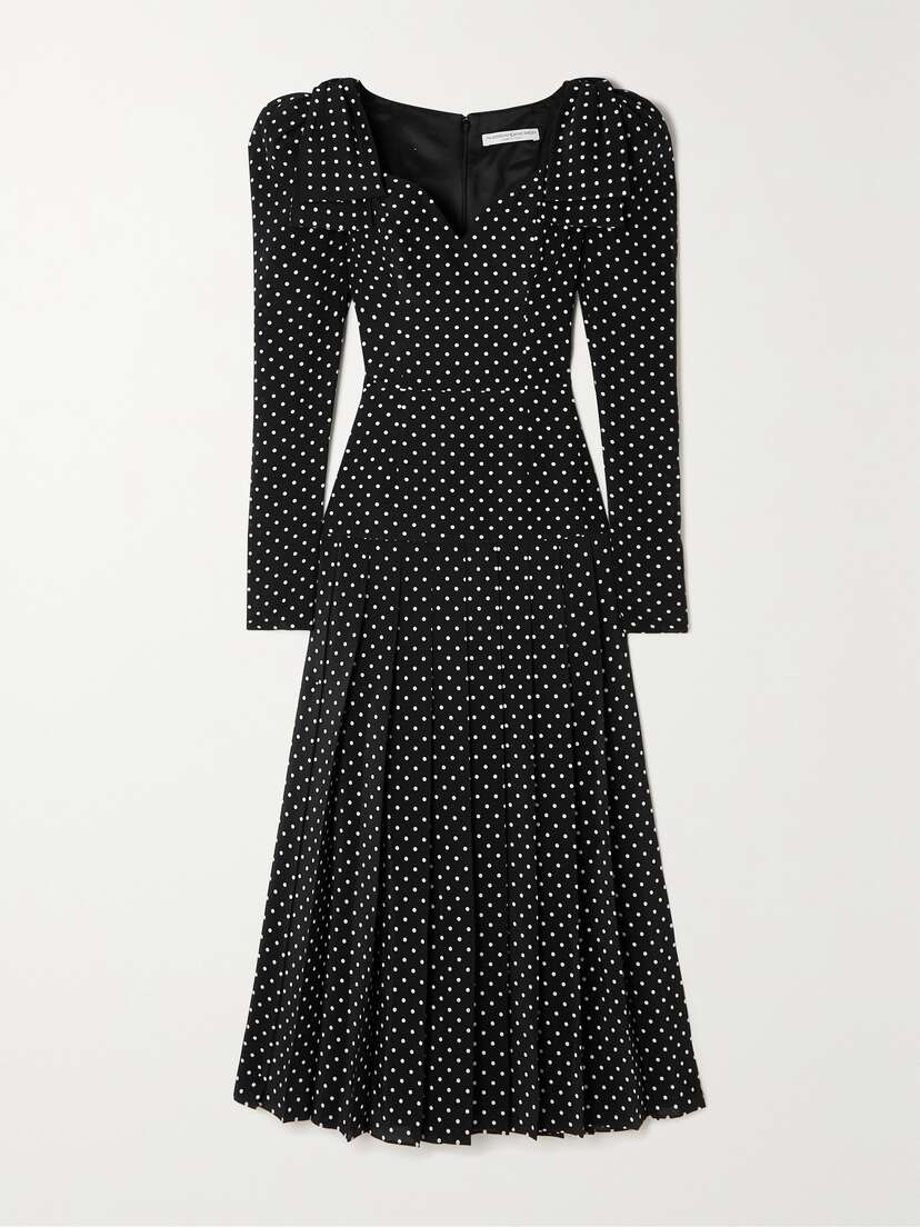 Alessandra Rich Bow-detailed Pleated Polka-dot Silk Midi Dress