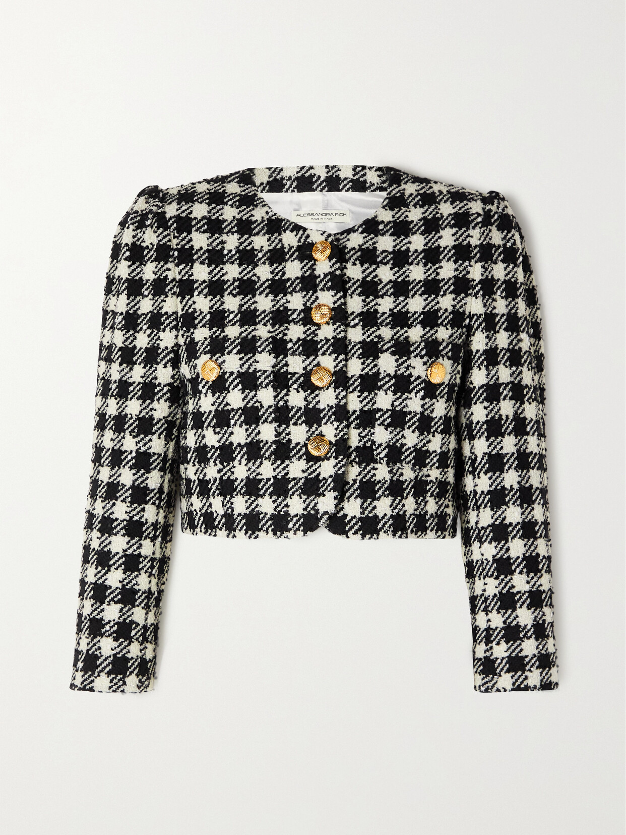 ALESSANDRA RICH CROPPED HOUNDSTOOTH WOOL-BLEND TWEED JACKET