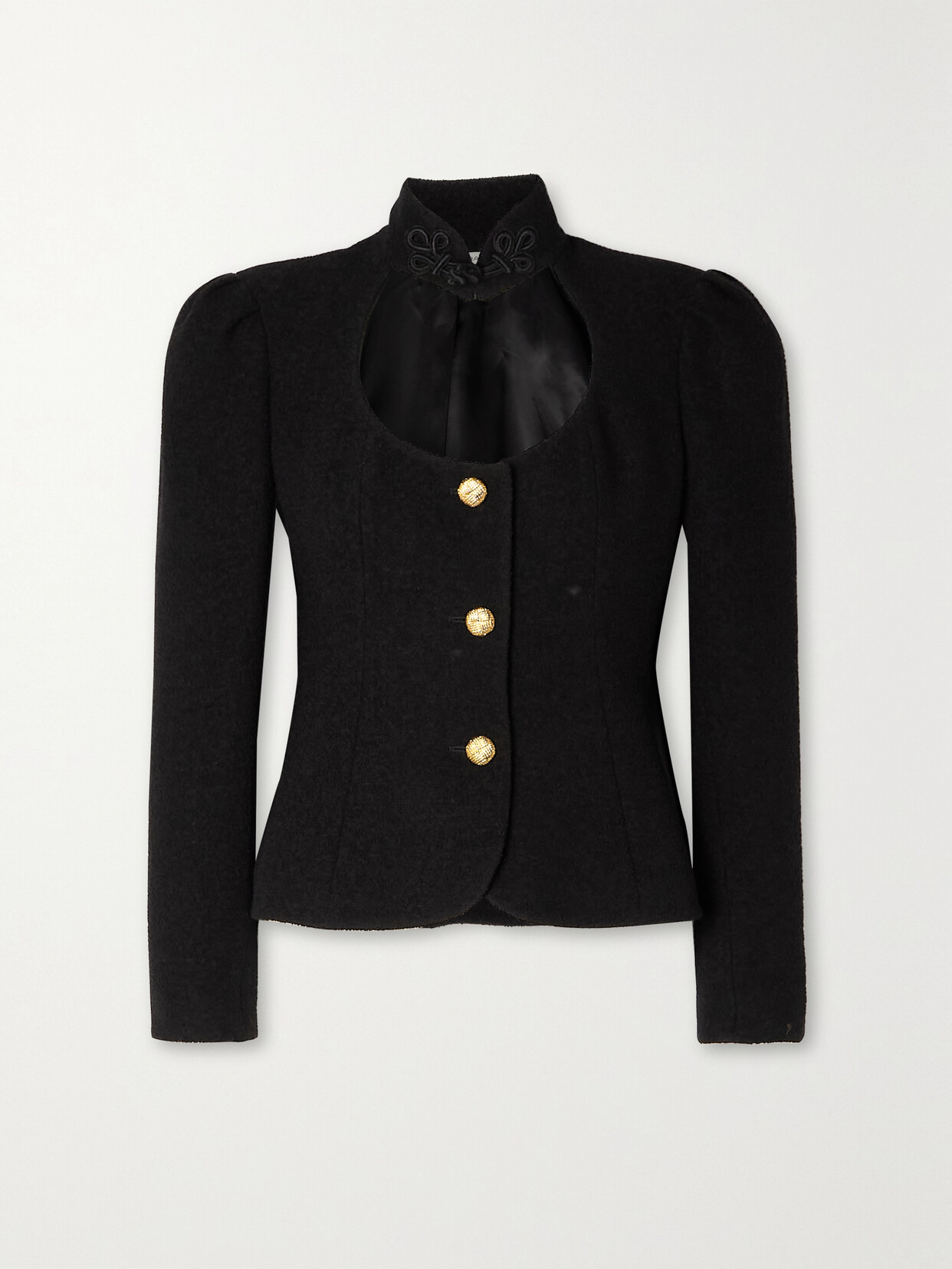 Alessandra Rich - Cord-trimmed Cutout Wool-blend Bouclé Jacket - Black 22 Awaiting product image