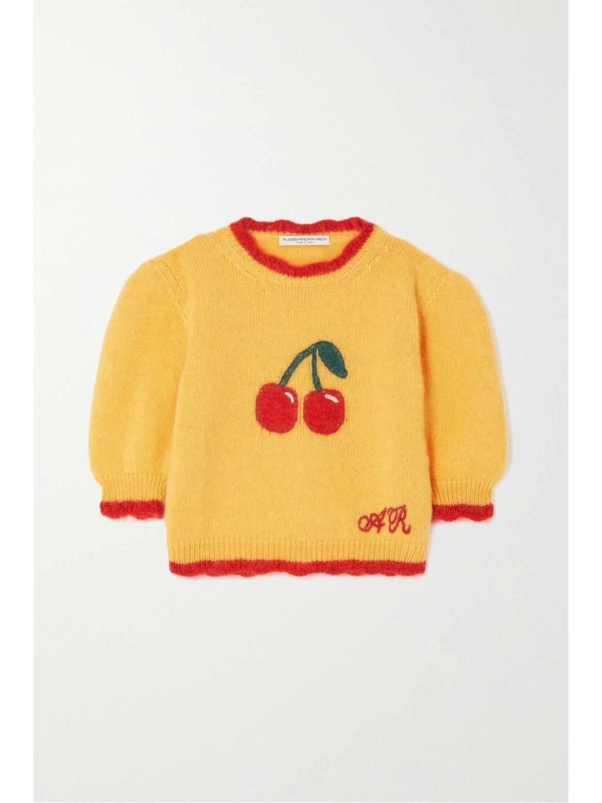 Alessandra Rich Cropped Embroidered Mohair-blend Sweater In Yellow 