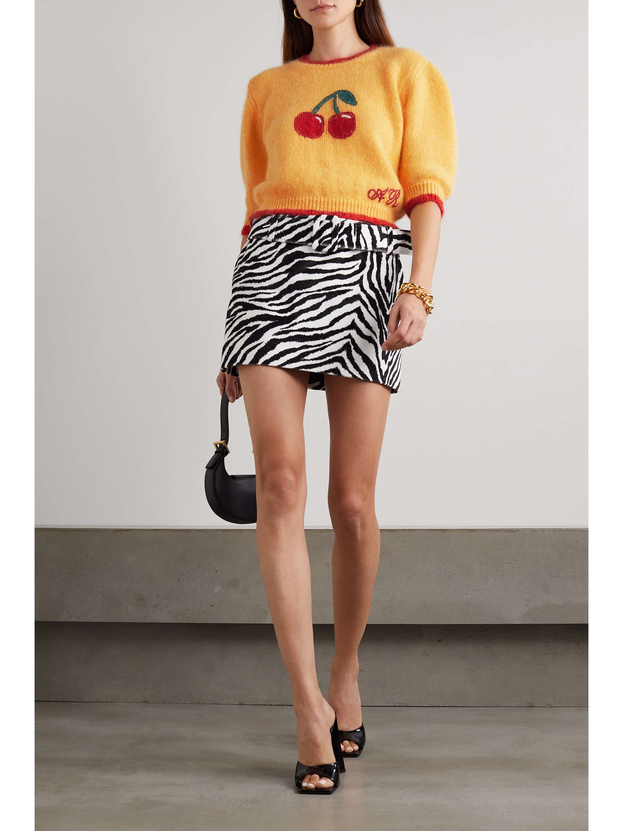 ALESSANDRA RICH Cropped embroidered mohair-blend sweater