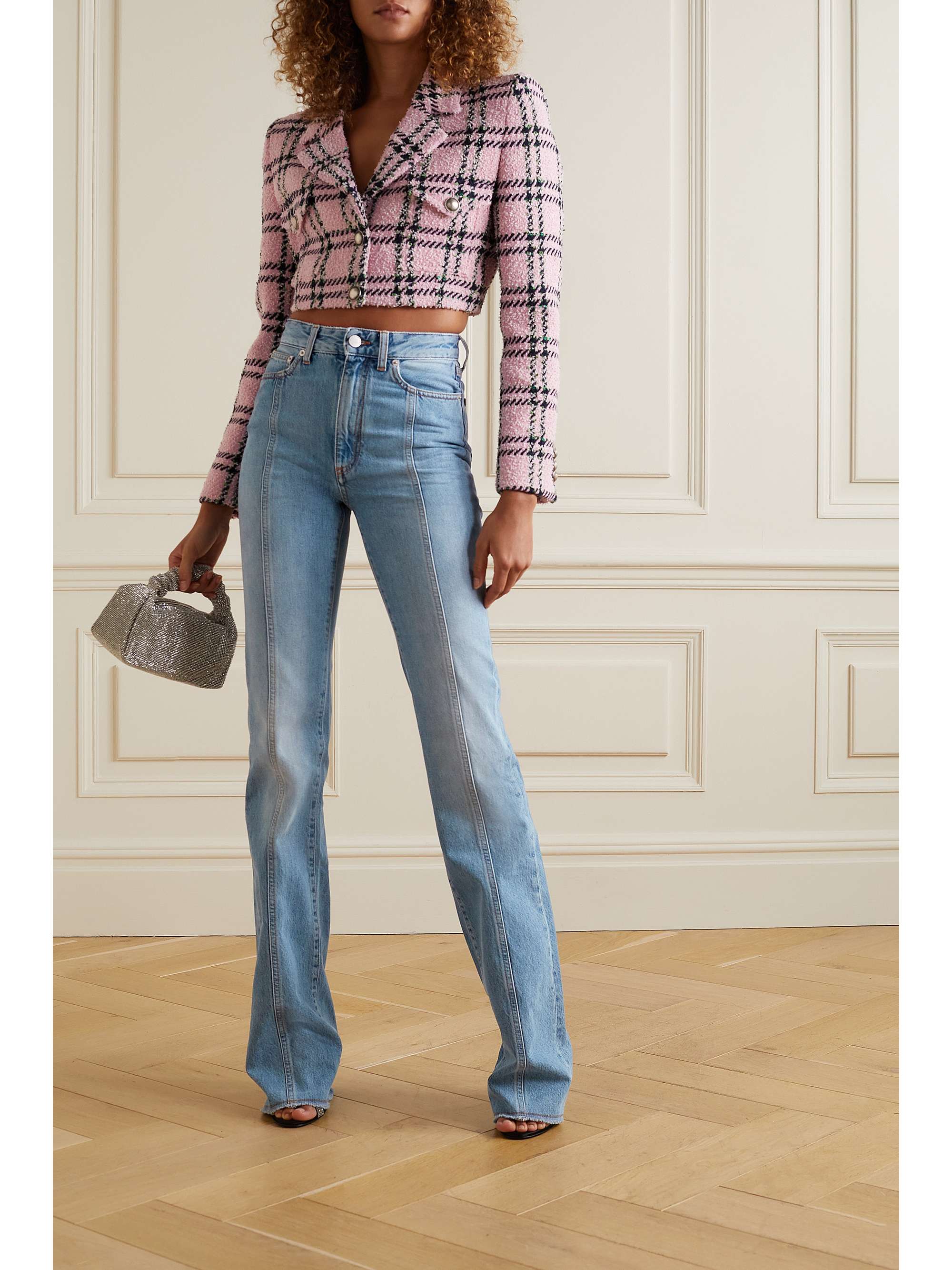 ALESSANDRA RICH Embroidered high-rise flared jeans