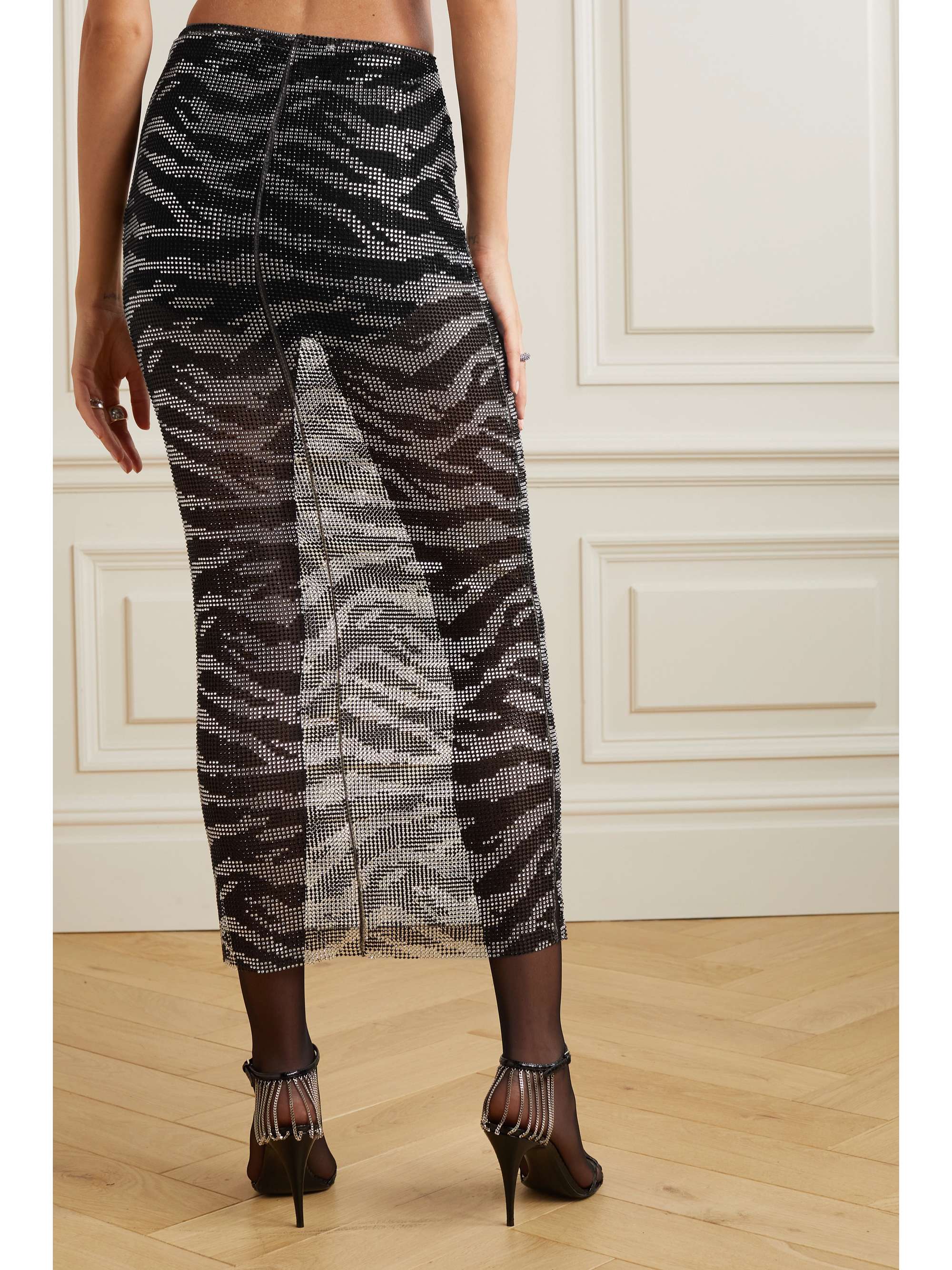 ALESSANDRA RICH Crystal-embellished mesh midi skirt