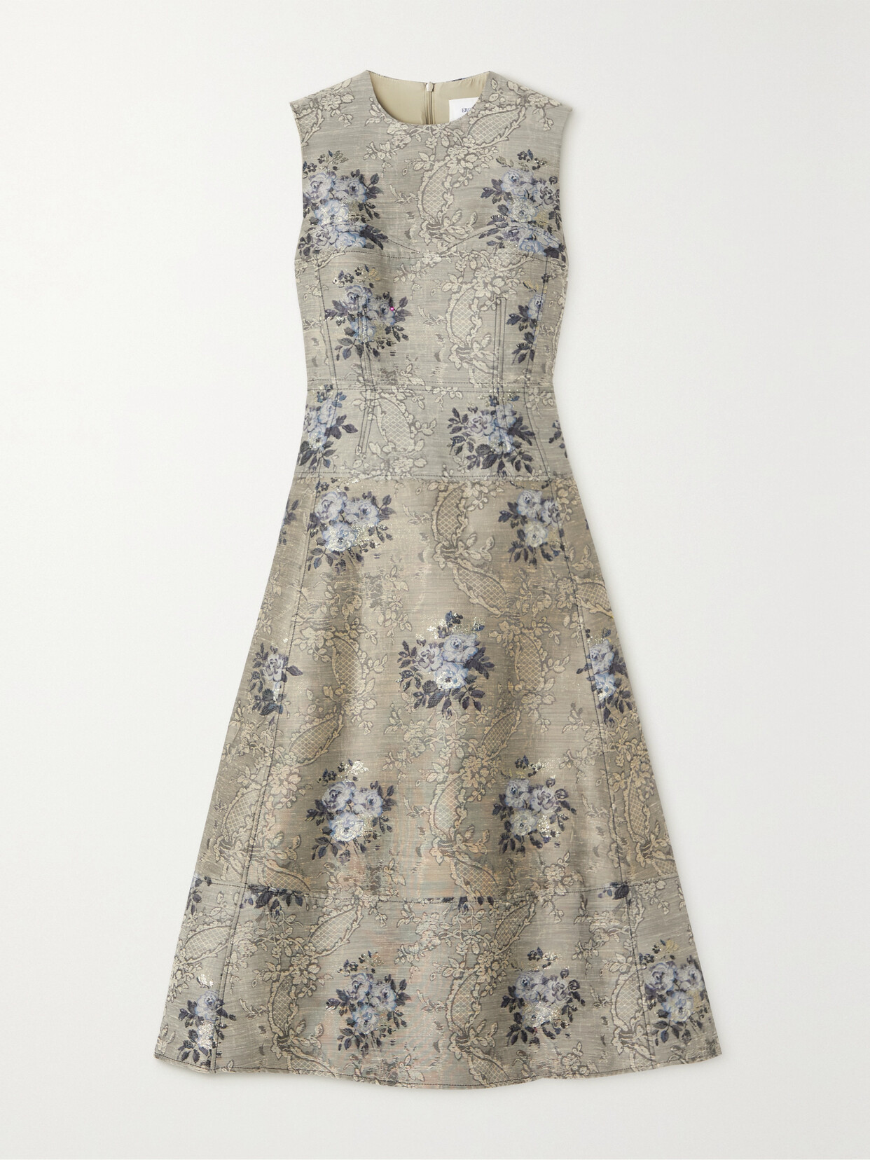 Shop Erdem Kelsie Metallic Floral-jacquard Midi Dress In Ecru