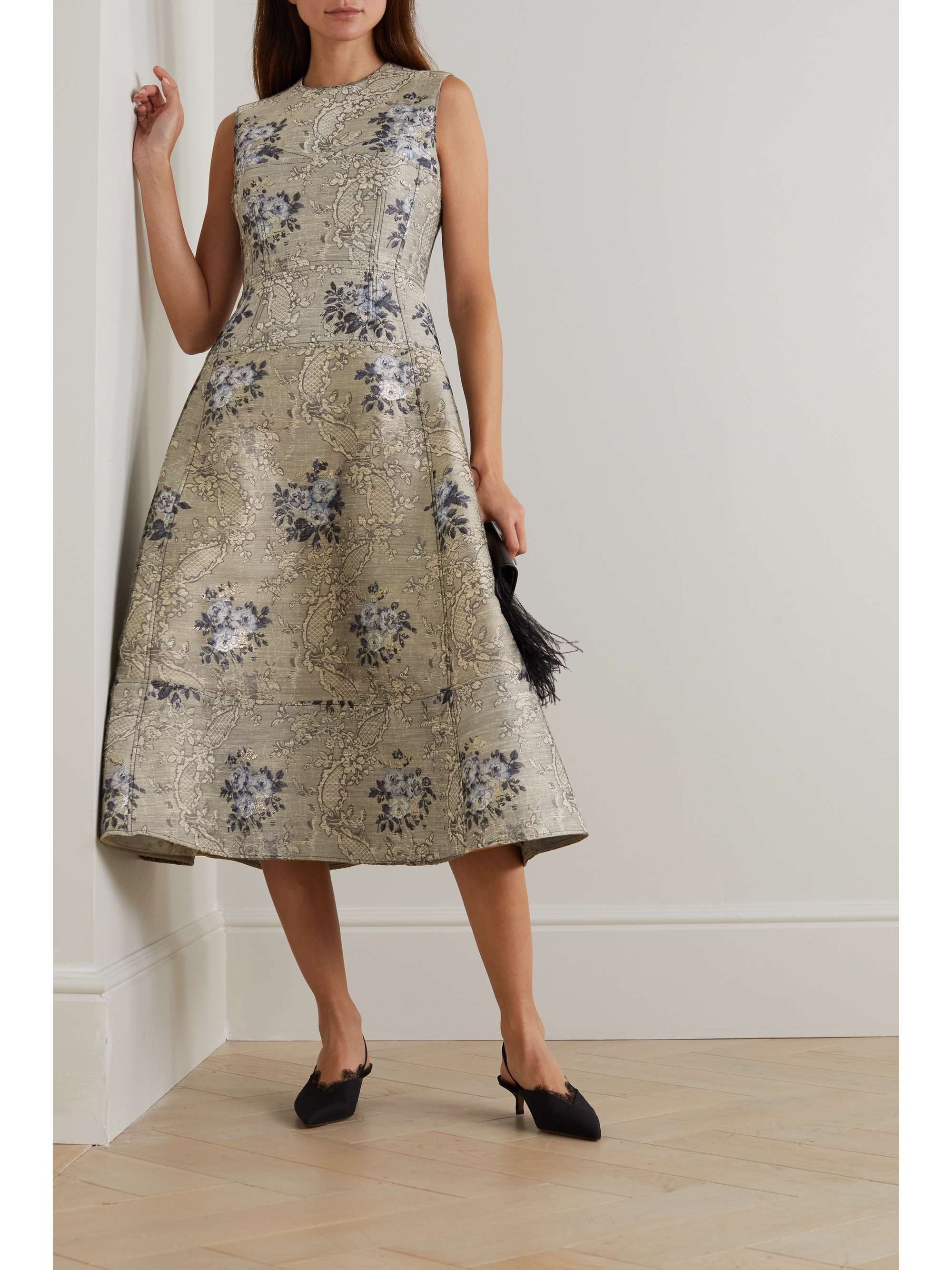 ERDEM Kelsie metallic floral-jacquard midi dress