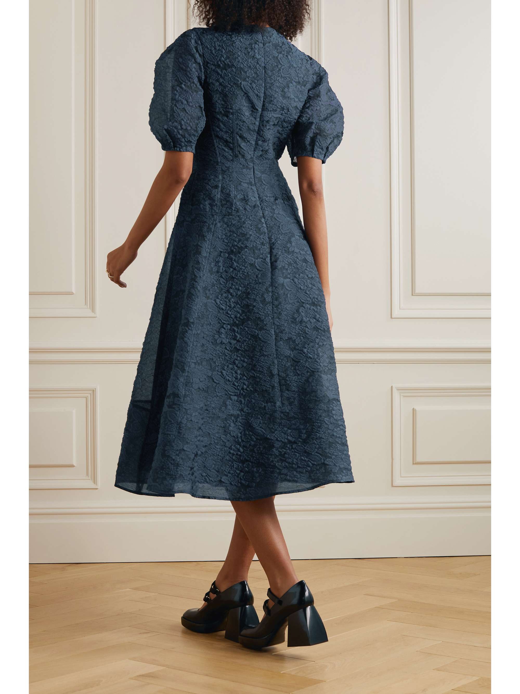 ERDEM Kyla metallic organza-cloqué midi dress