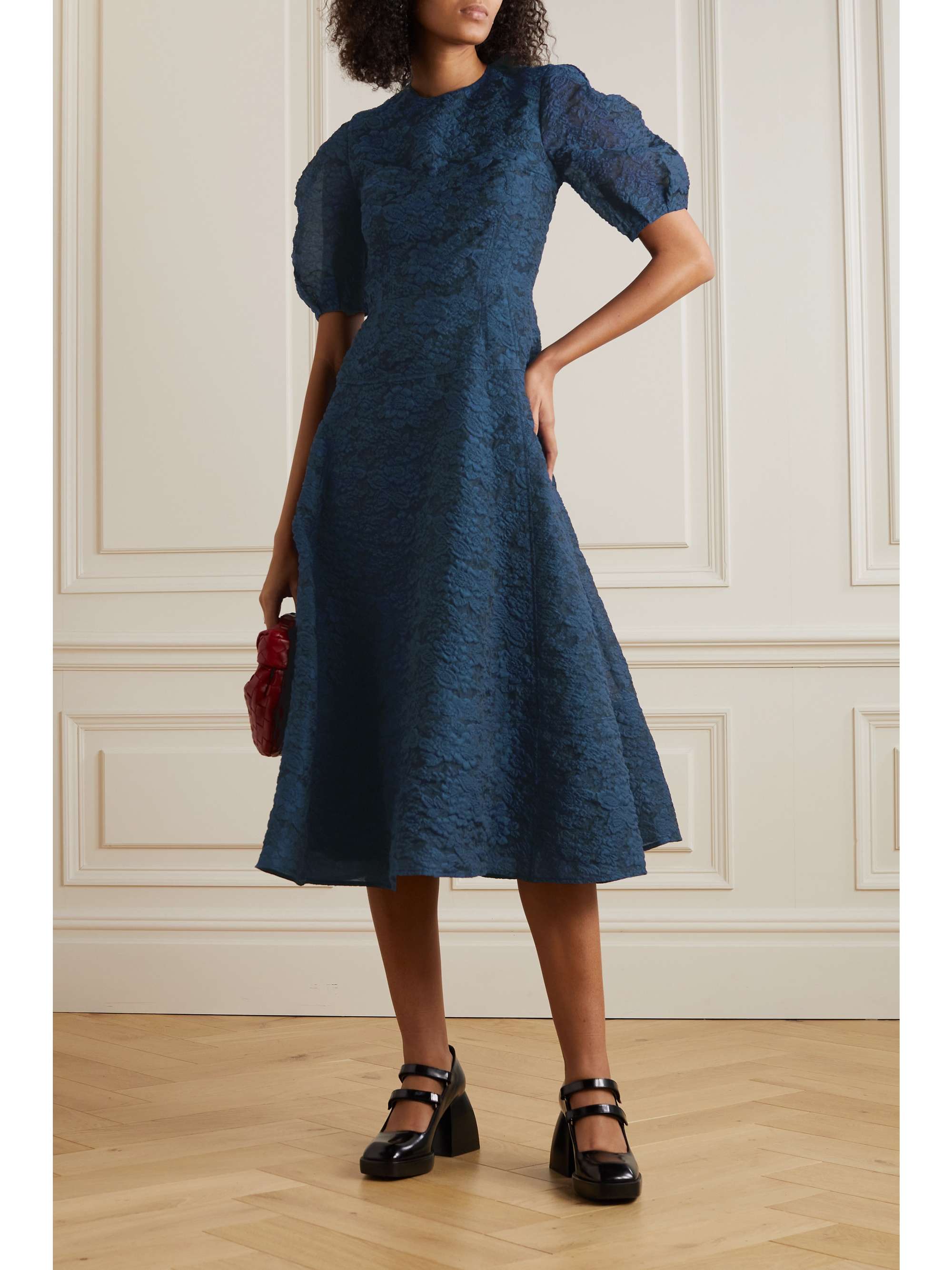 ERDEM Kyla metallic organza-cloqué midi dress