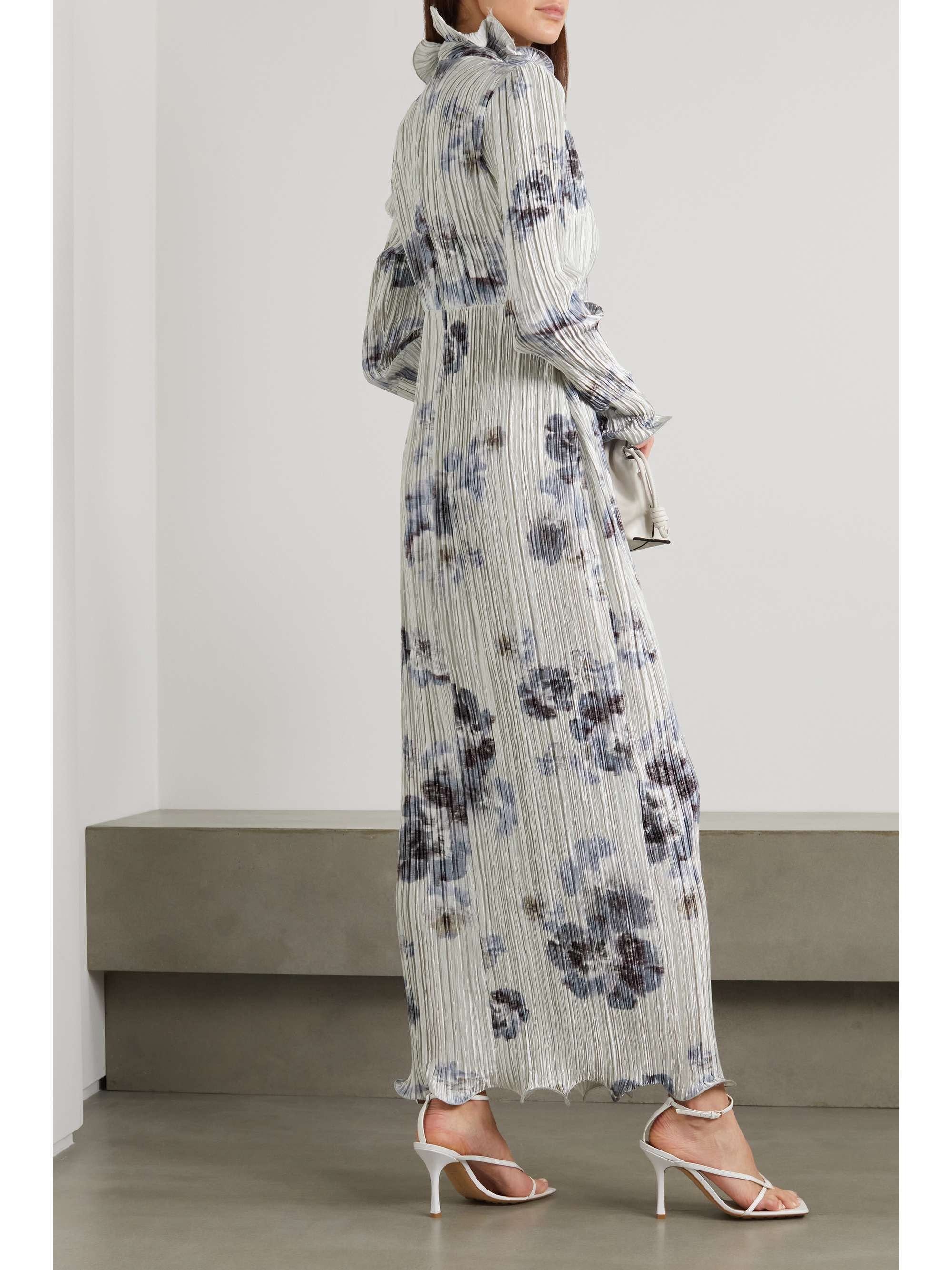 ERDEM Novella 荷叶边印花细褶弹力缎布礼服