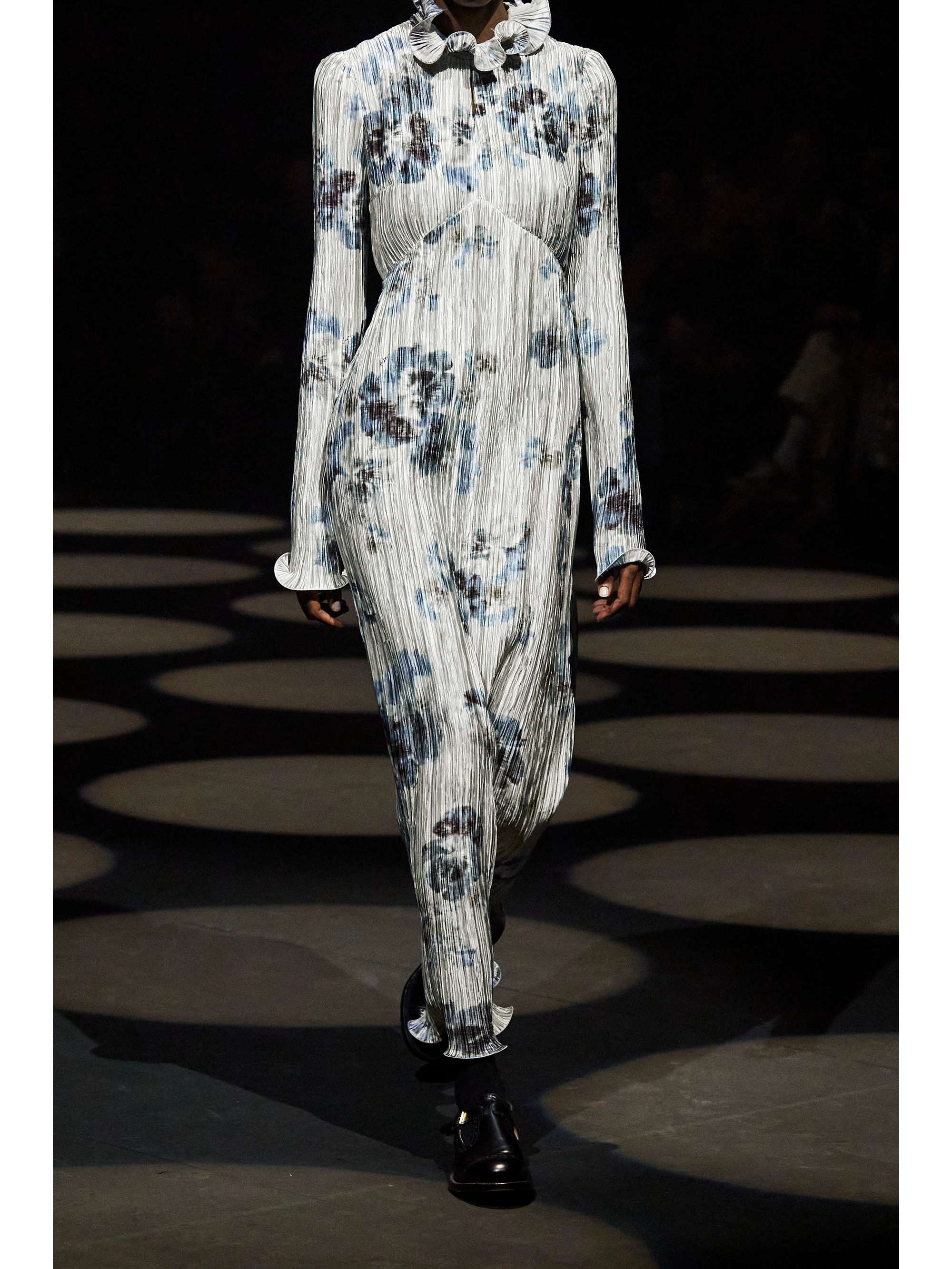 ERDEM Novella 荷叶边印花细褶弹力缎布礼服