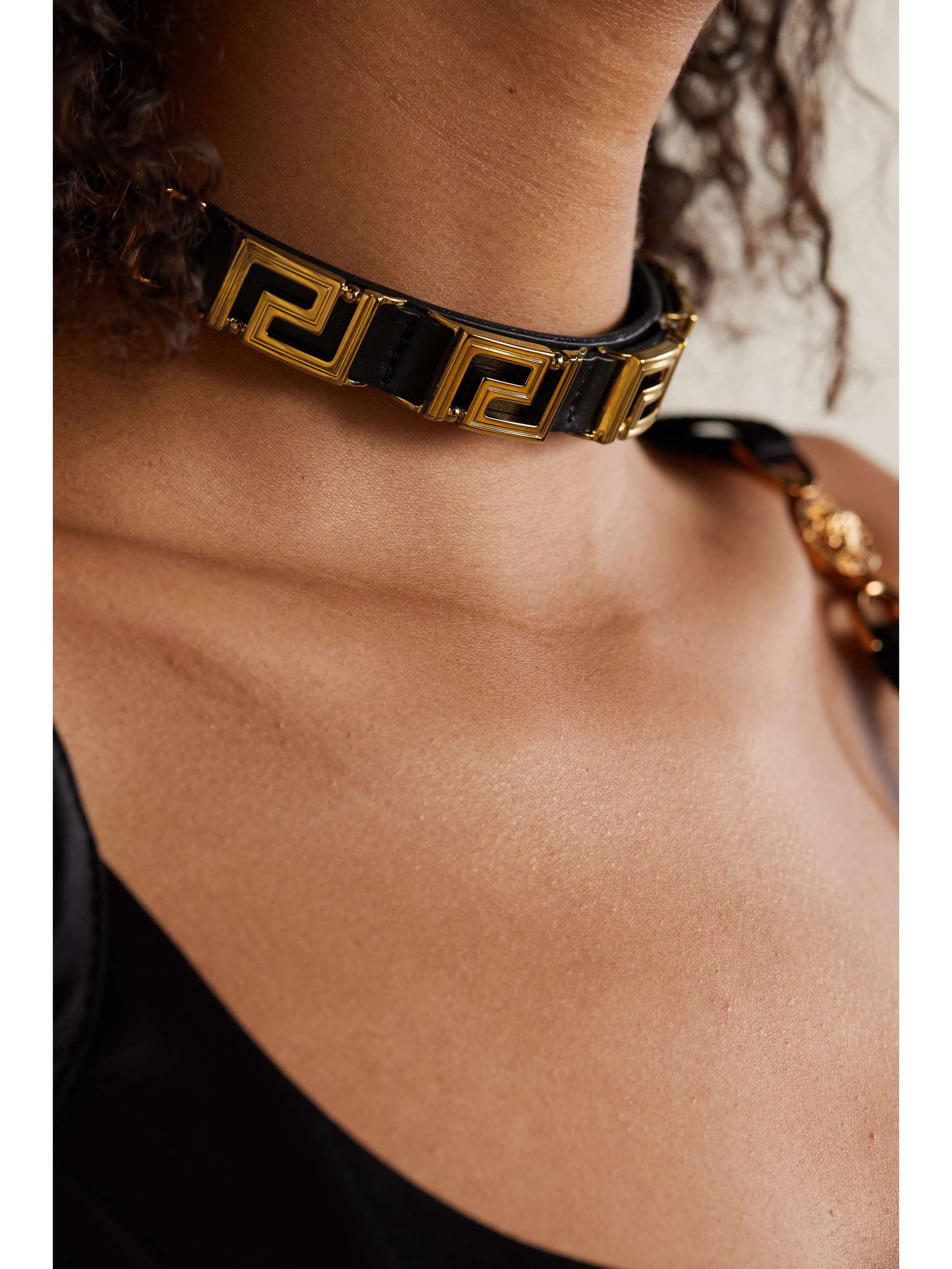 VERSACE Leather and gold-tone choker