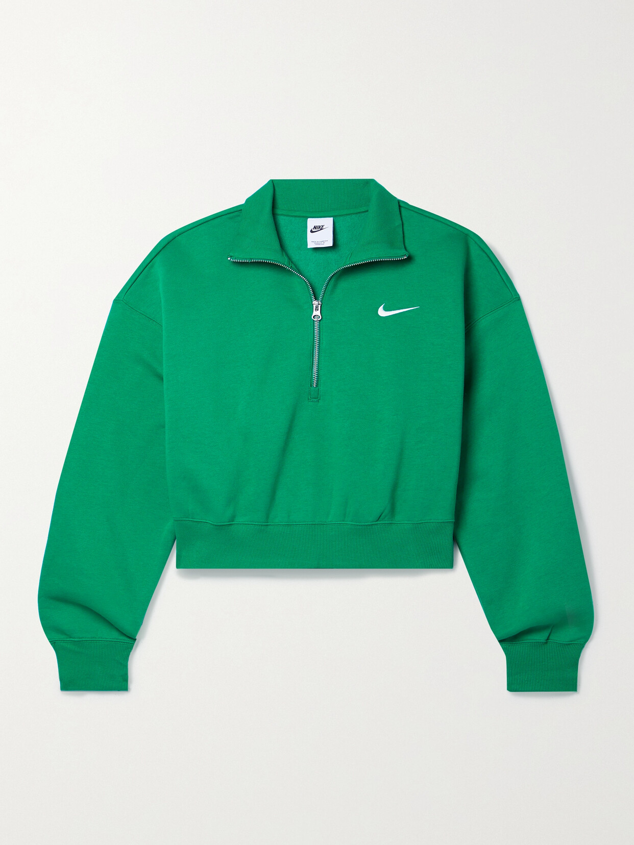 Nike - Phoenix Cropped Embroidered Cotton-blend Jersey Sweatshirt - Green