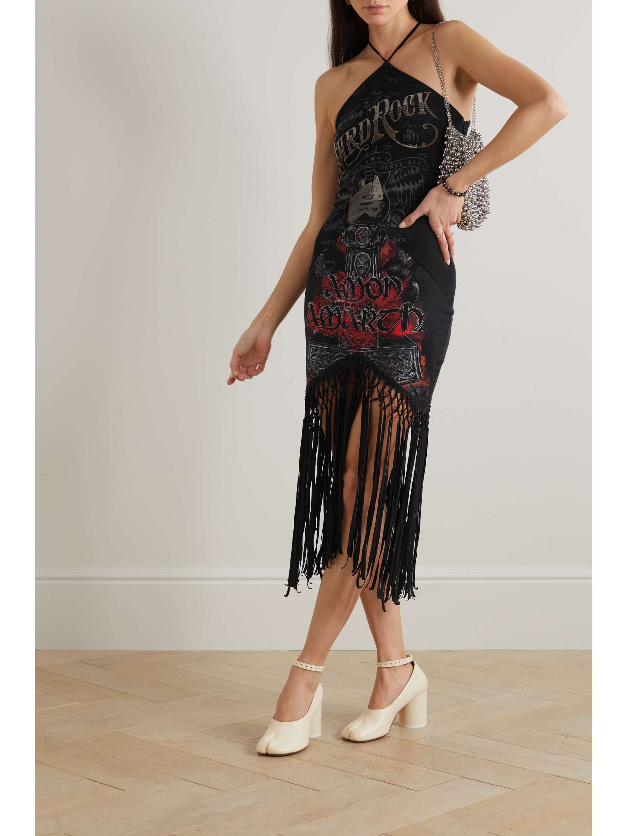 CONNER IVES Macramé-trimmed printed cotton-jersey mini dress