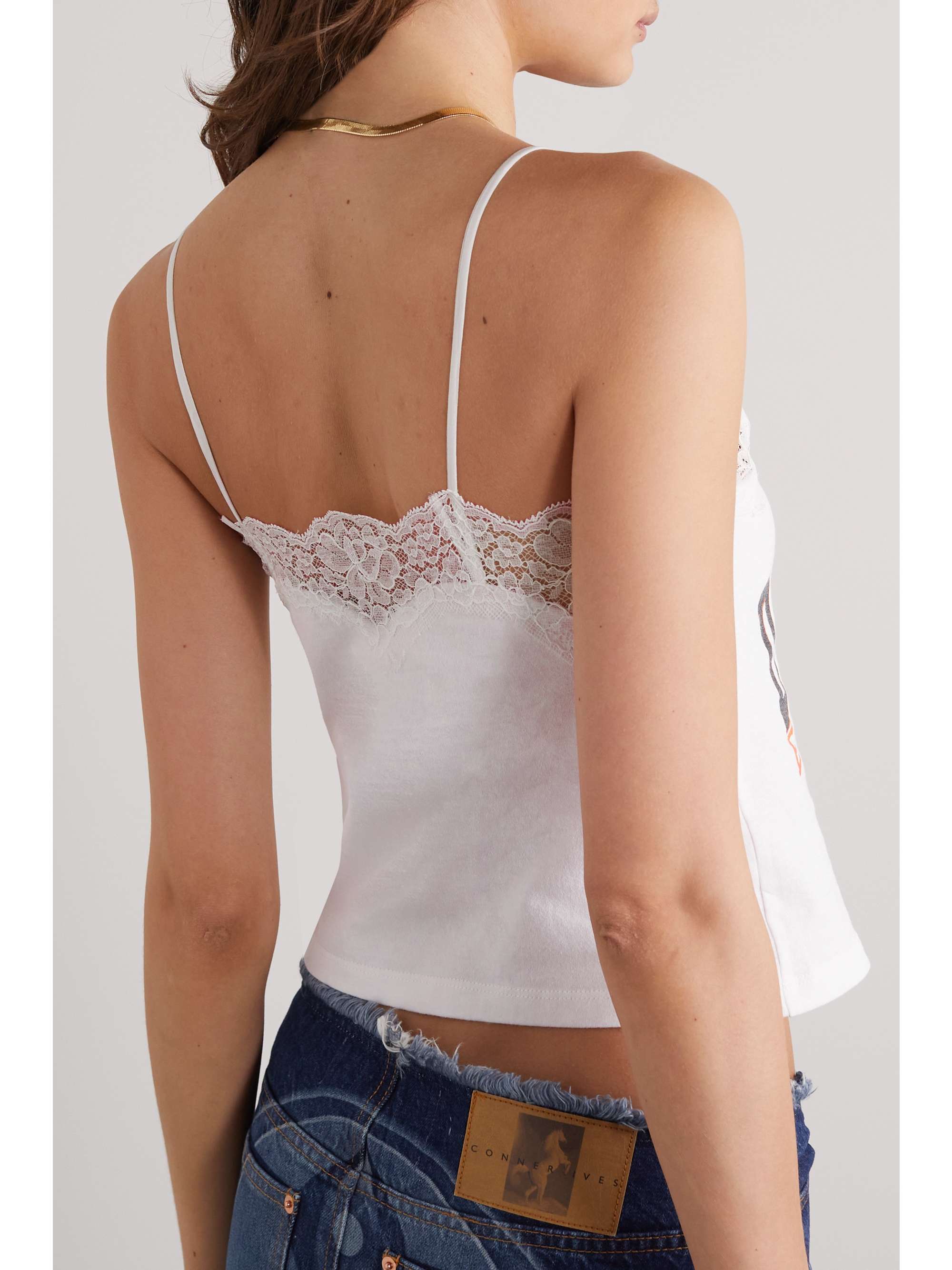 CONNER IVES + NET SUSTAIN lace-trimmed printed cotton-jersey tank