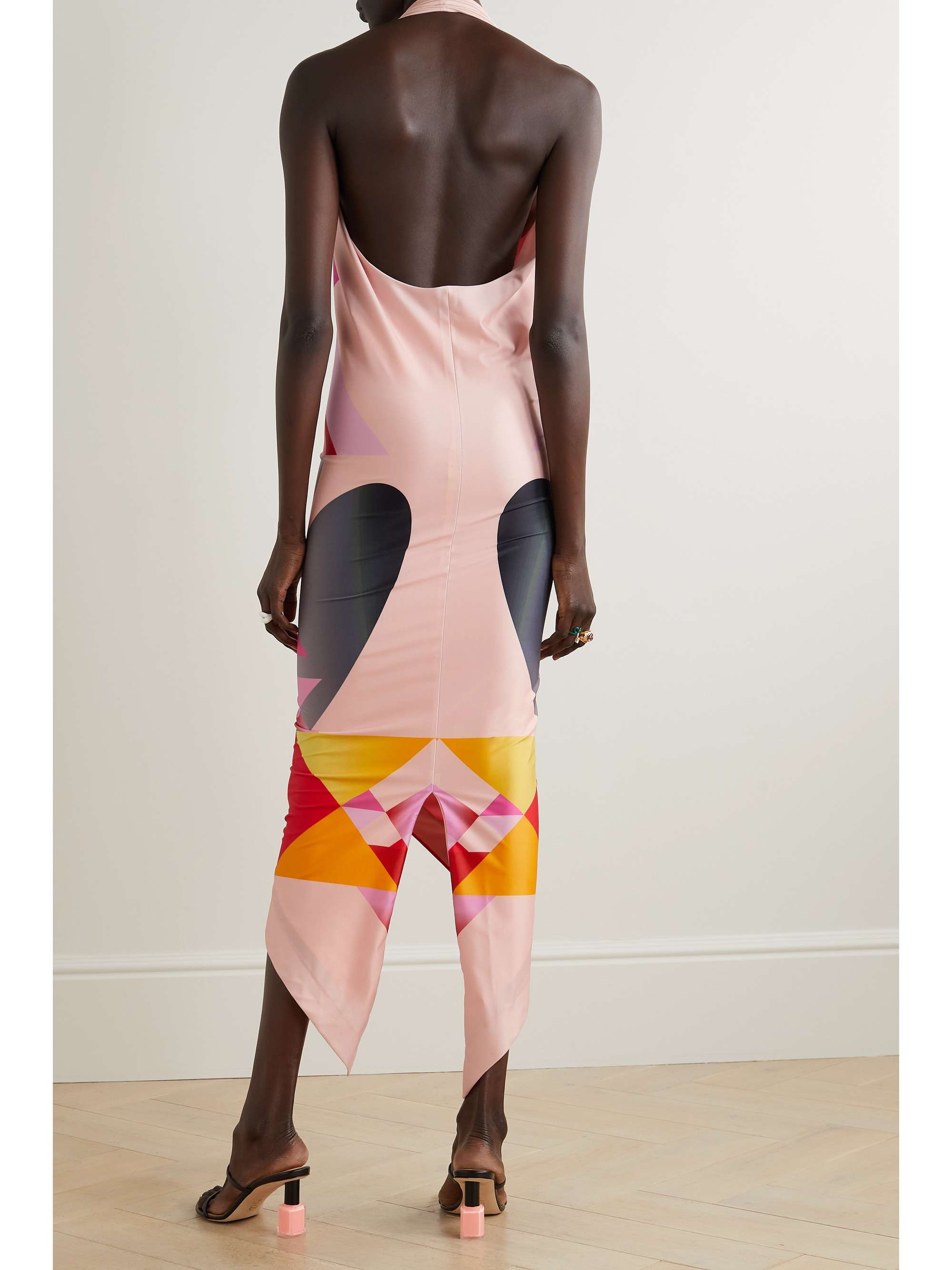 CONNER IVES + NET SUSTAIN asymmetric printed stretch recycled-jersey halterneck midi dress