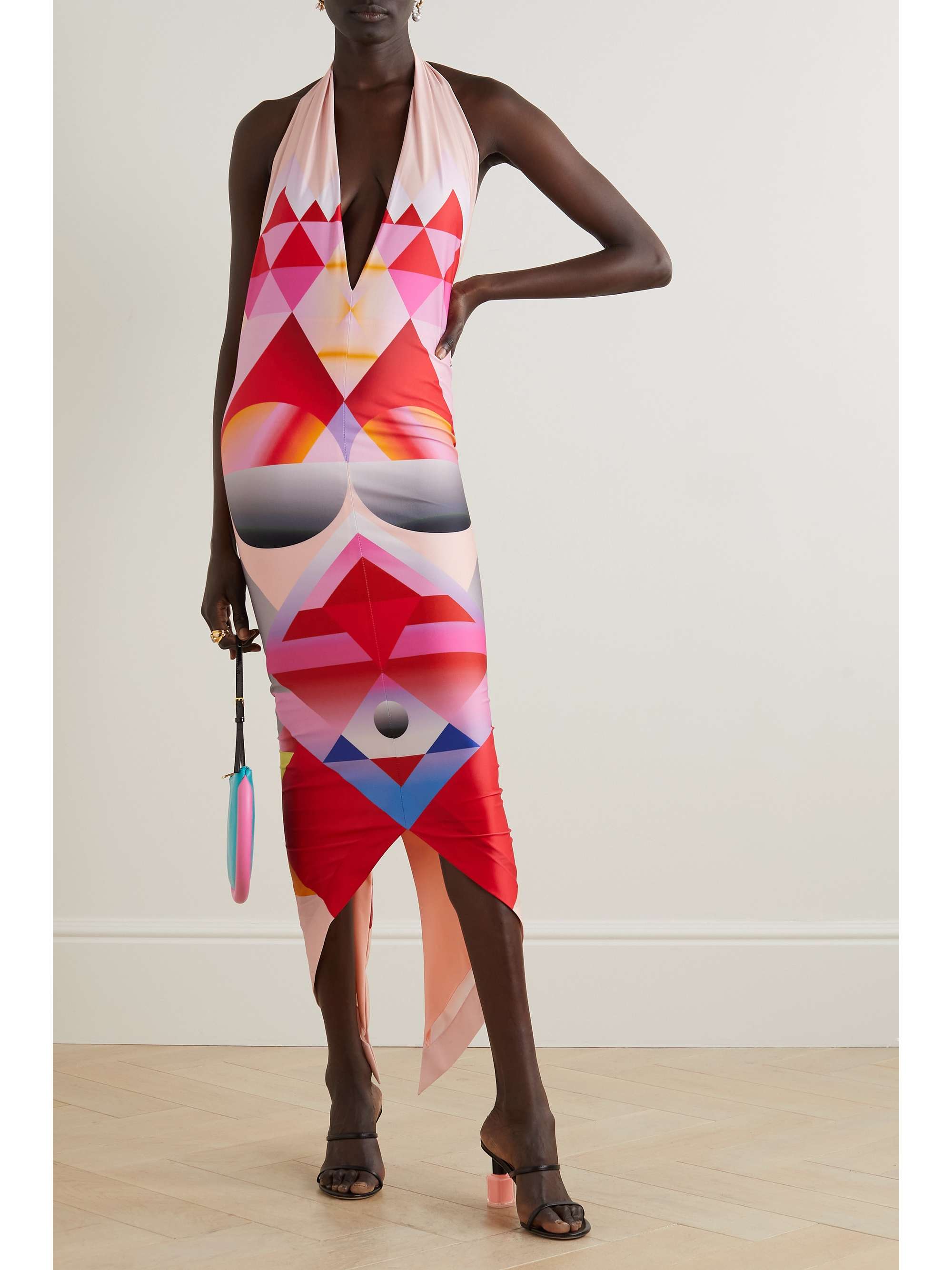 CONNER IVES + NET SUSTAIN asymmetric printed stretch recycled-jersey halterneck midi dress