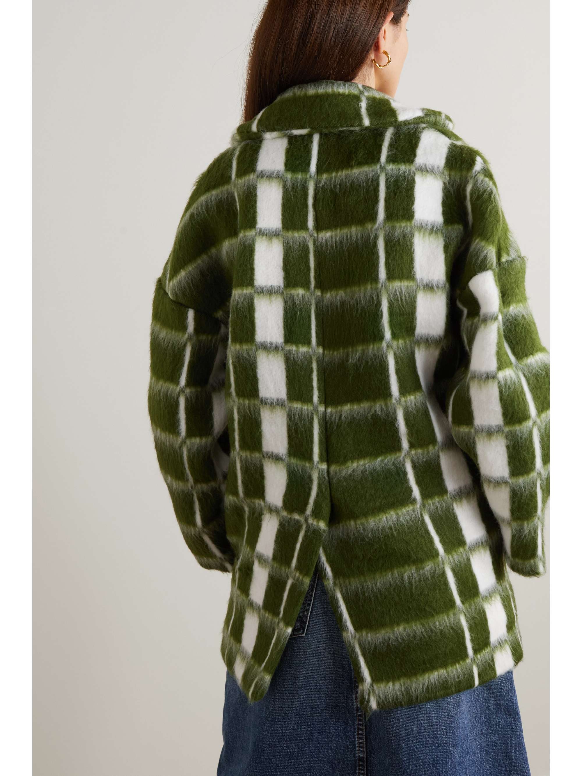 CONNER IVES + NET SUSTAIN double-breasted checked brushed wool-blend coat
