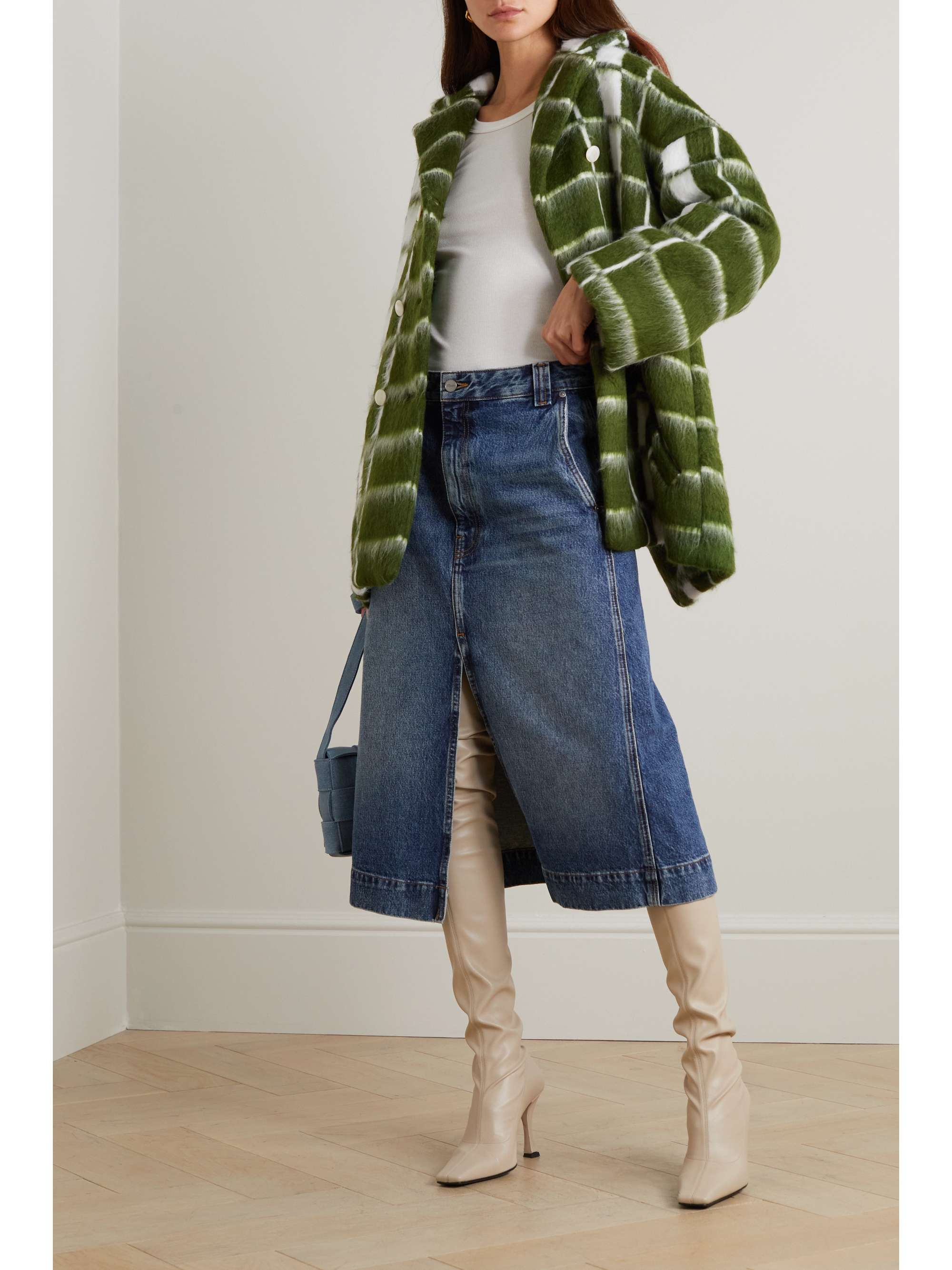CONNER IVES + NET SUSTAIN double-breasted checked brushed wool-blend coat