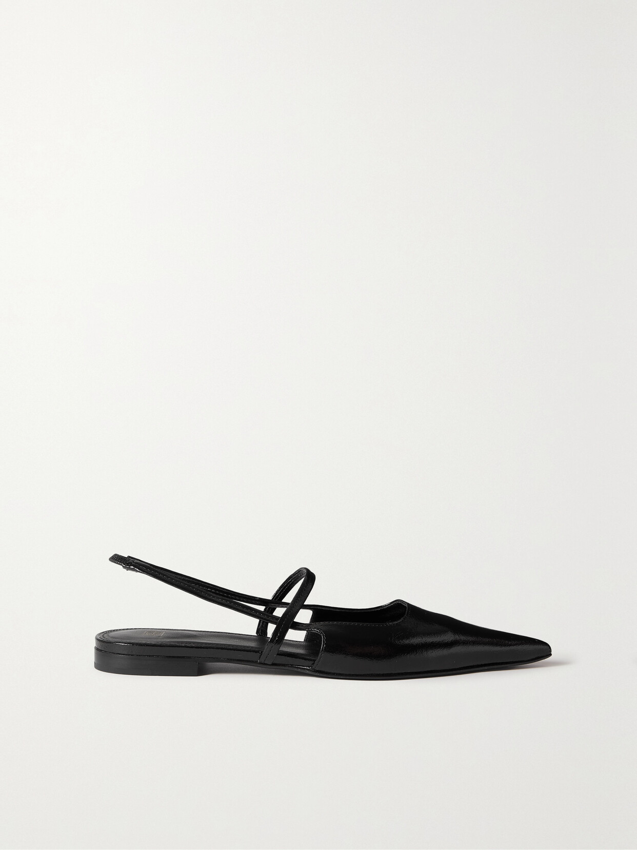 Totême Crinkled Patent-leather Slingback Point-toe Flats In Black