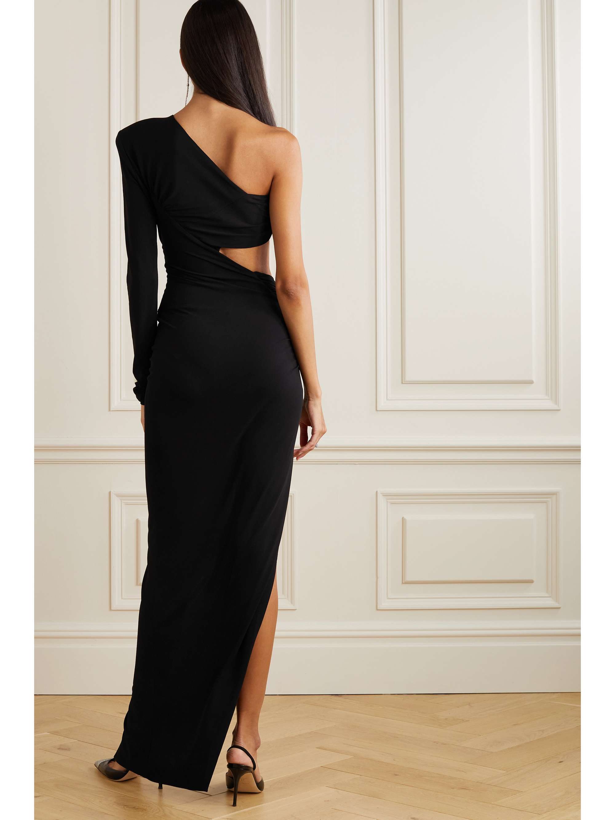 ALEXANDRE VAUTHIER One-sleeve cutout ruched stretch-crepe maxi dress