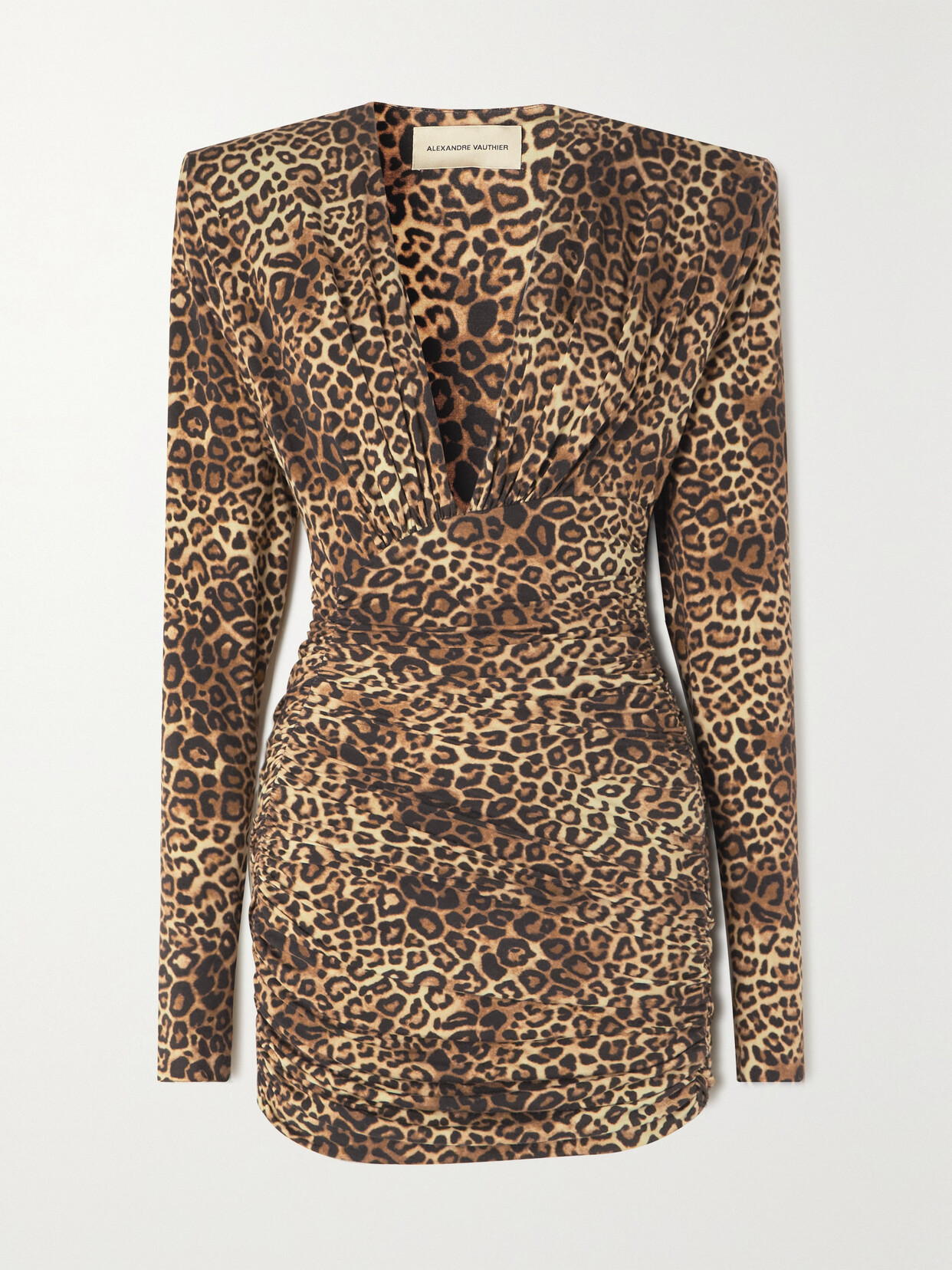 Alexandre Vauthier Ruched Leopard-print Stretch-jersey Mini Dress In Animal Print