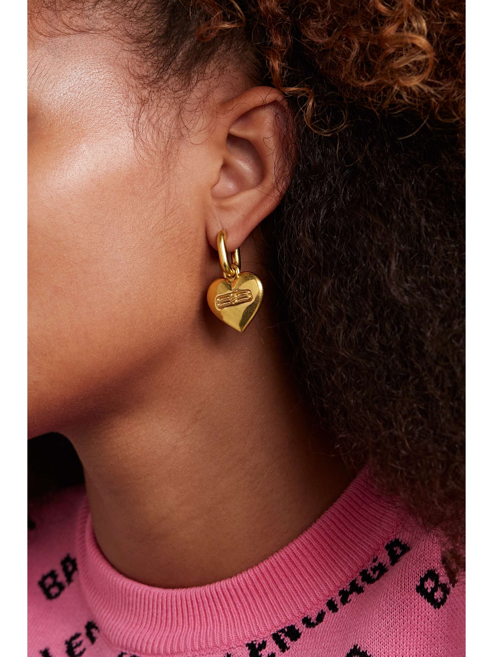 BALENCIAGA BB Heart goldtone earrings NETAPORTER