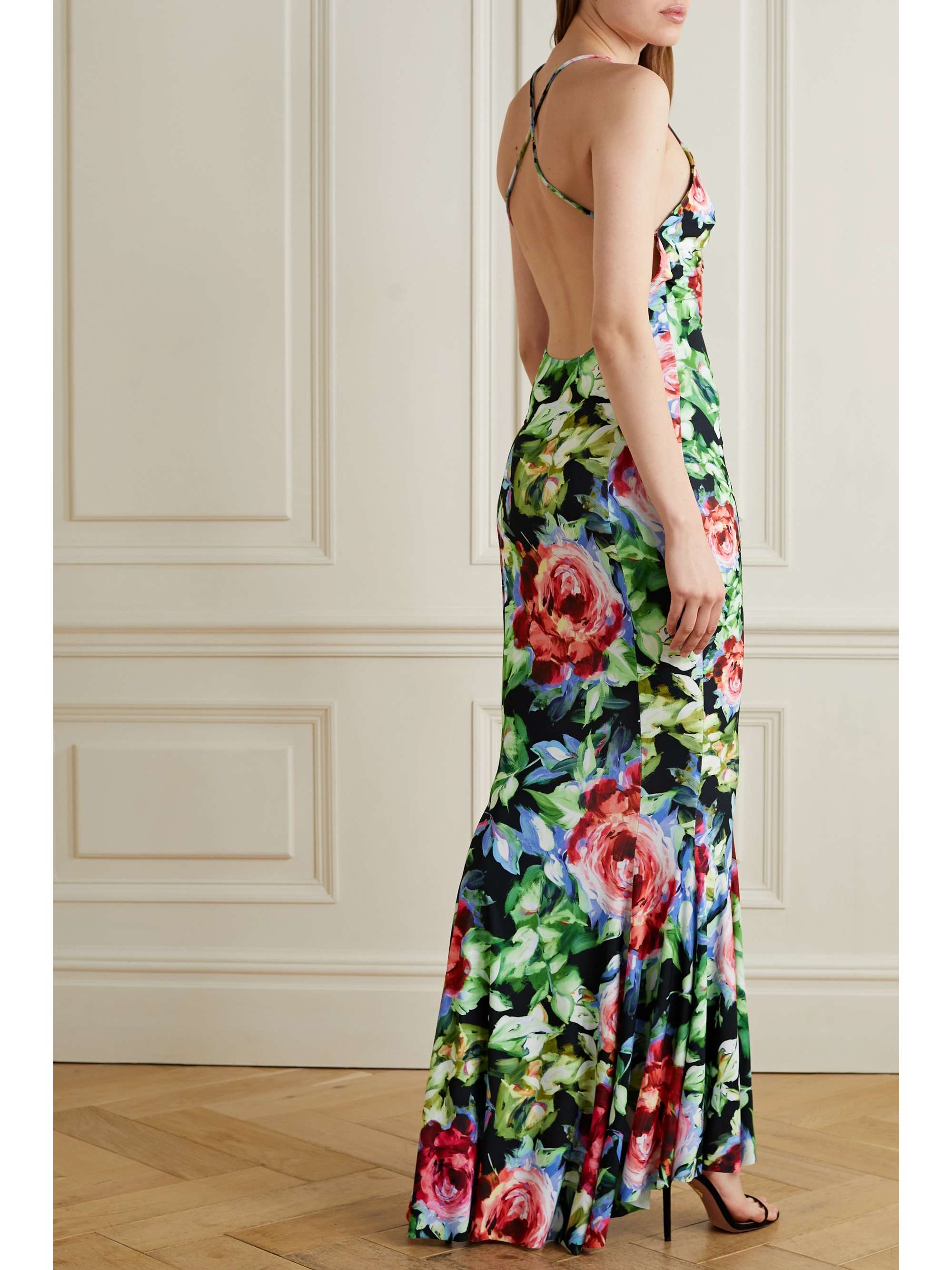 NORMA KAMALI Open-back floral-print stretch-jersey gown