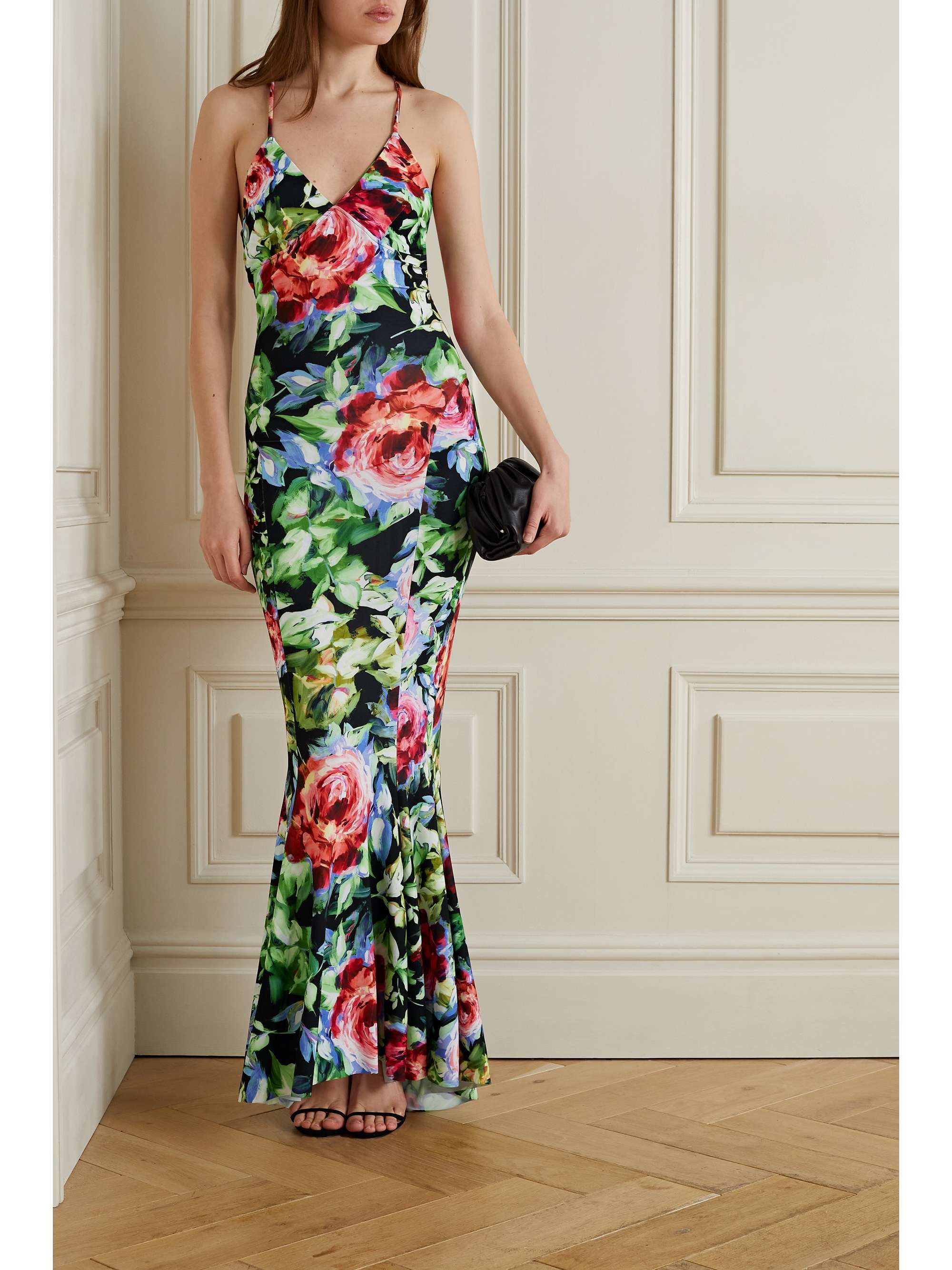 NORMA KAMALI Open-back floral-print stretch-jersey gown