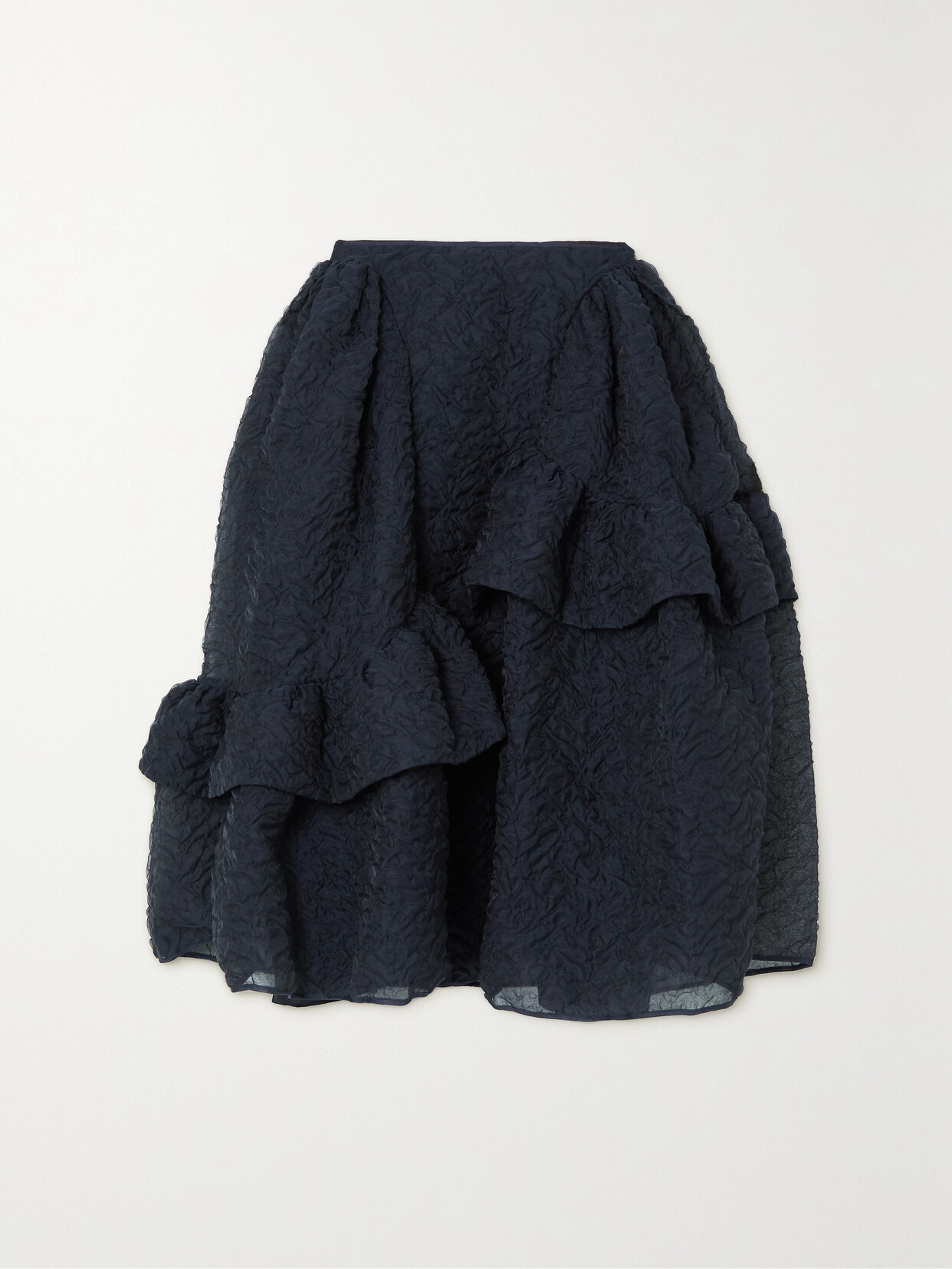 Cecilie Bahnsen - Damara Asymmetric Ruffled Matelassé Midi Skirt - Blue