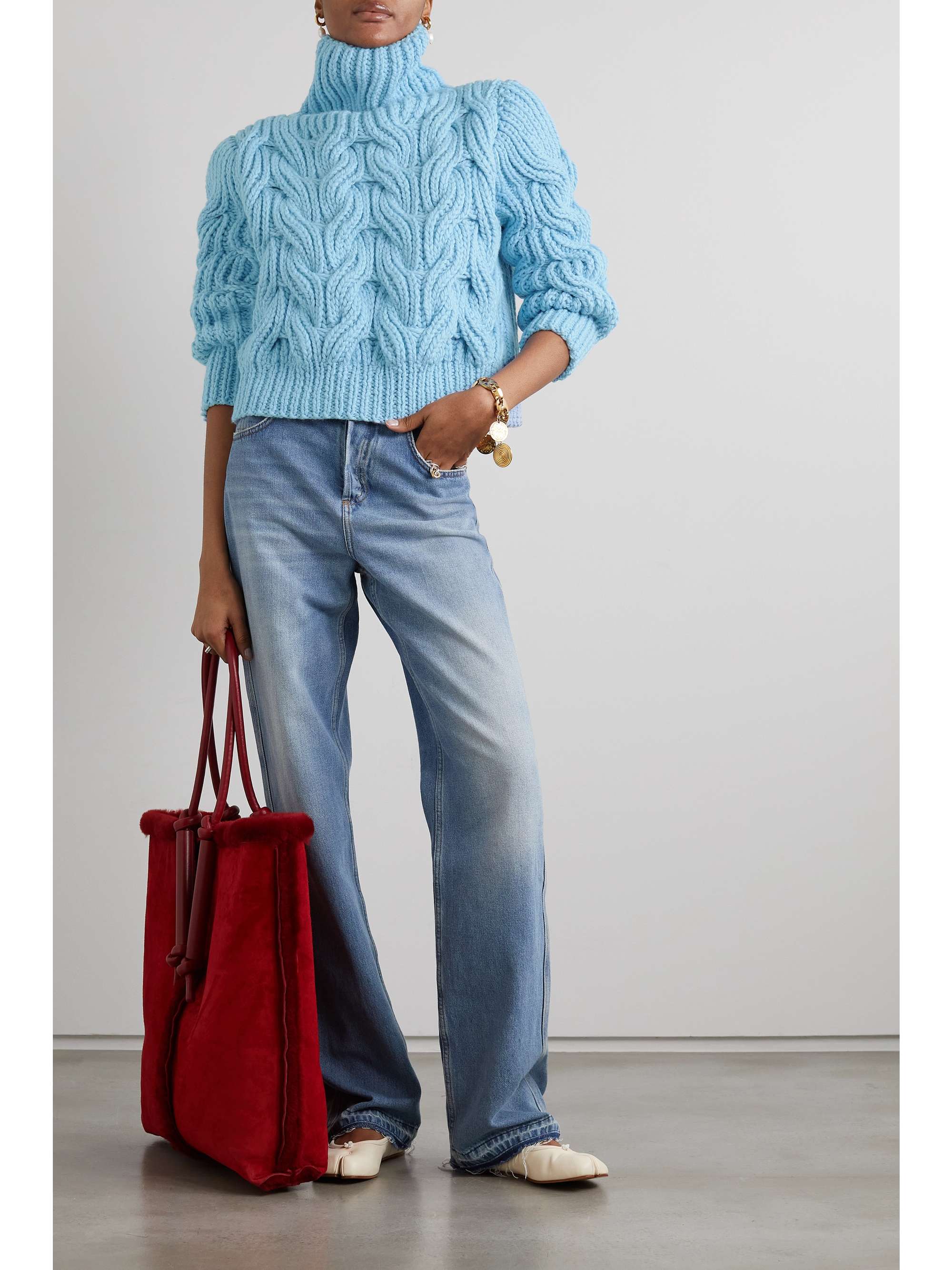 India cable-knit wool turtleneck sweater