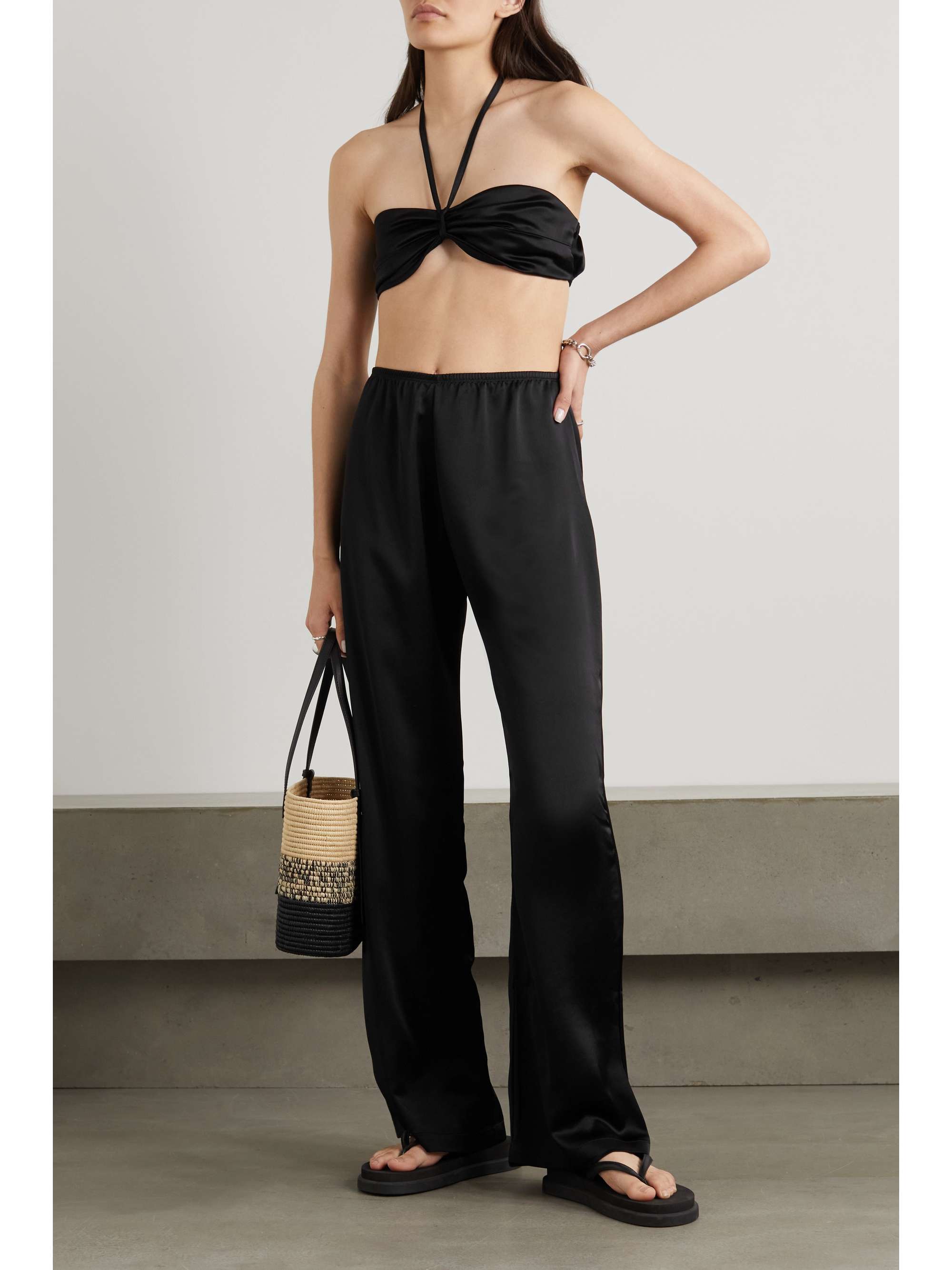 LESET Barb satin wide-leg pants