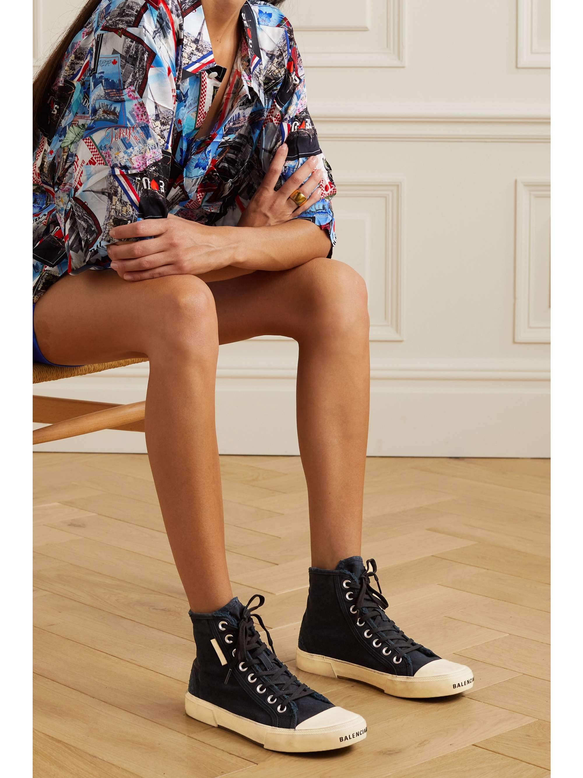 Banzai Kollega ukuelige BALENCIAGA Paris distressed canvas high-top sneakers | NET-A-PORTER