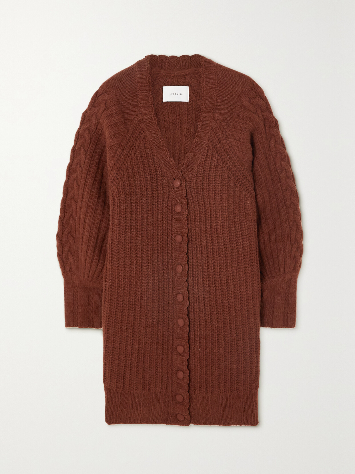 Joslin Moira Ribbed Merino Wool-blend Cardigan In Brown