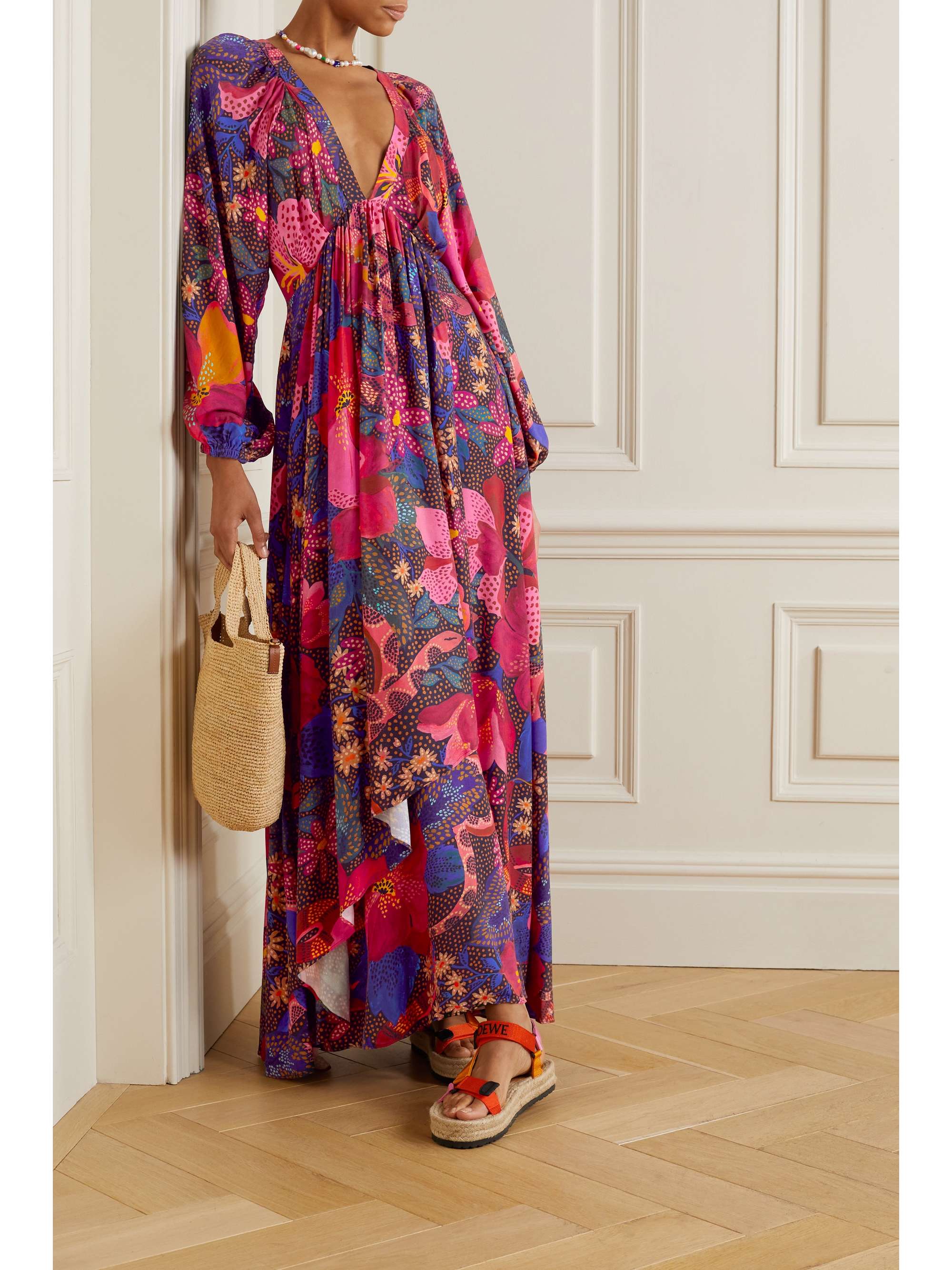 FARM RIO Floral-print crepe maxi dress