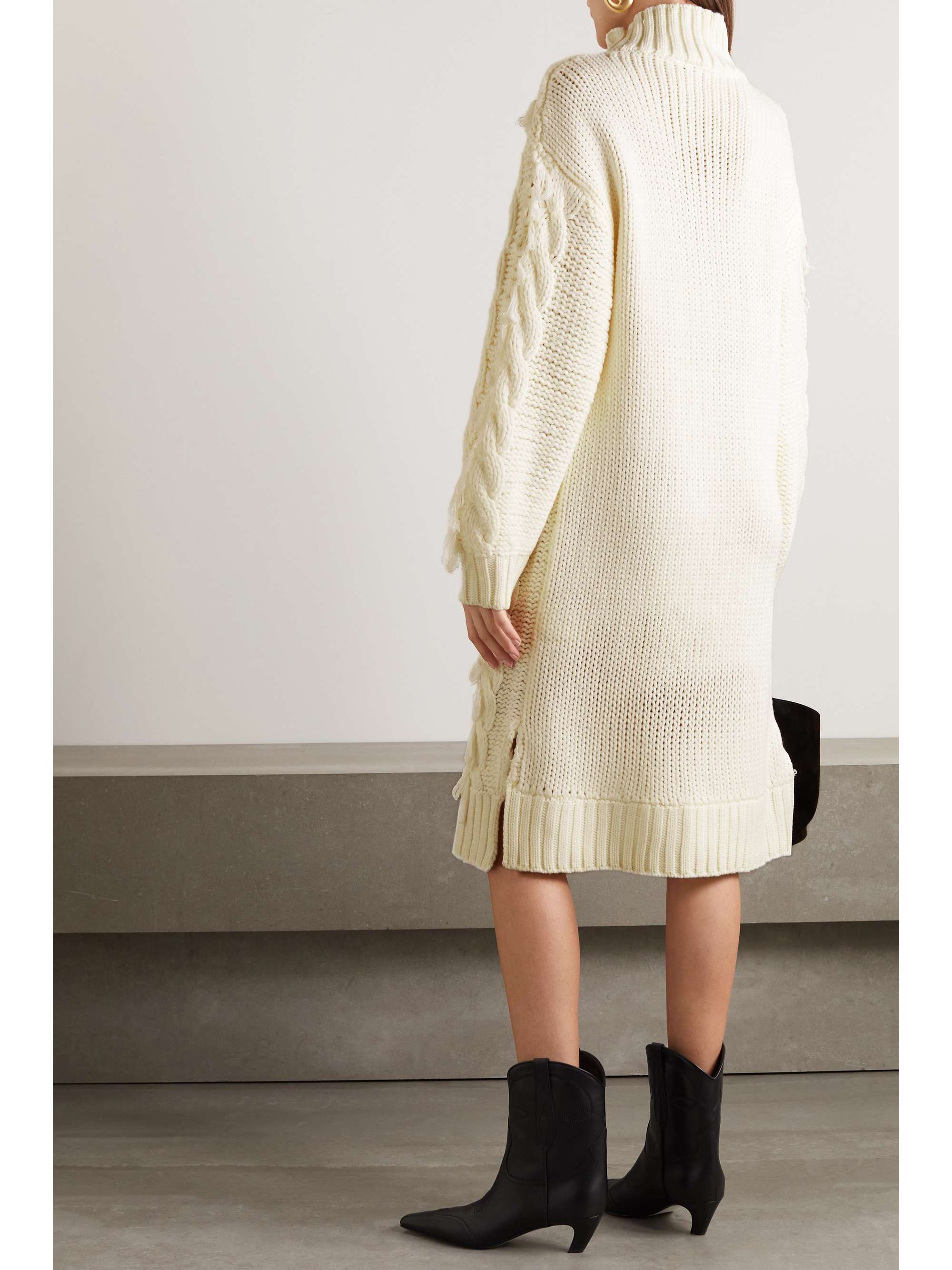 FARM RIO Fringed cable-knit midi dress