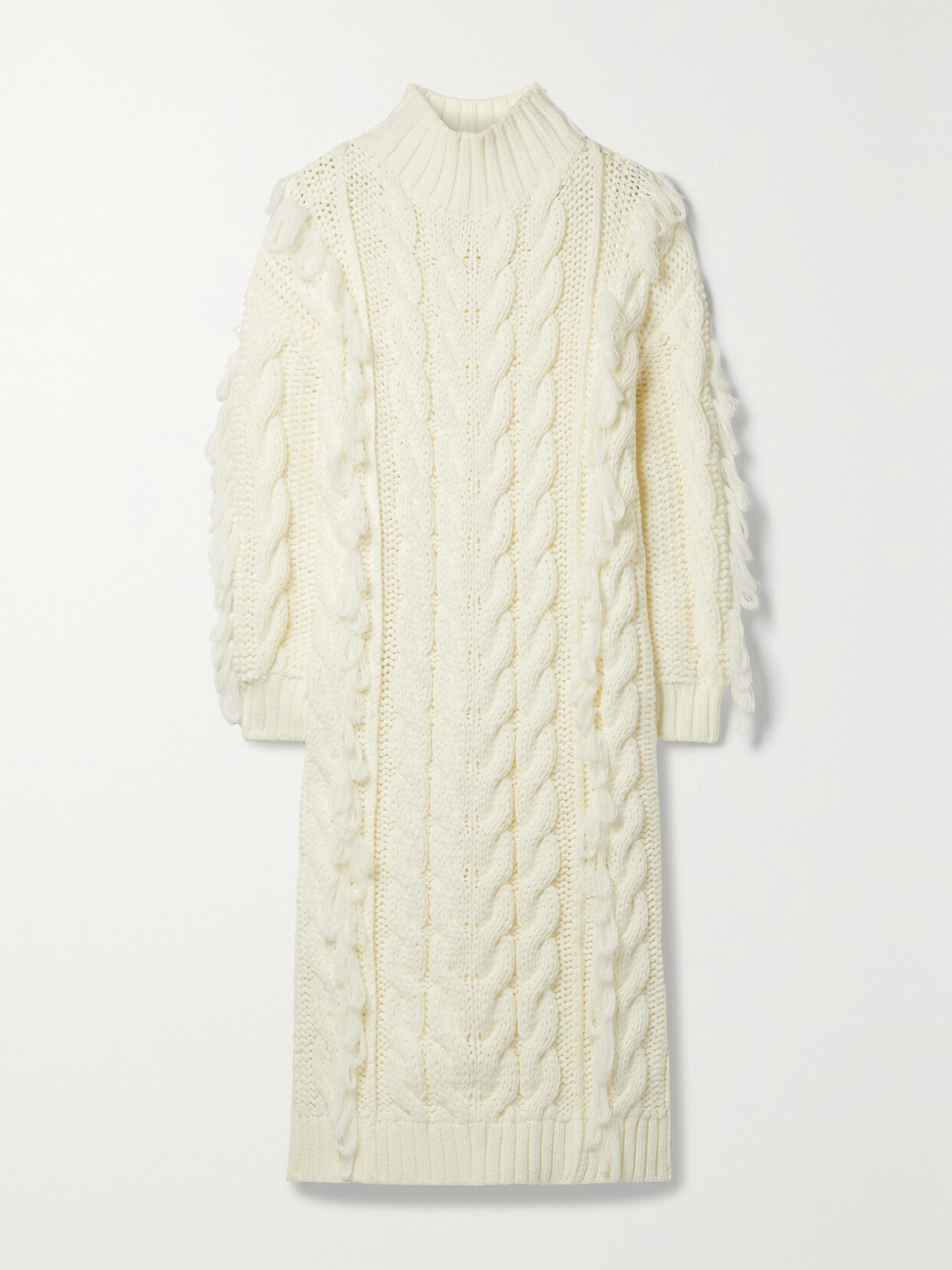 Farm Rio Fringed Cable-knit Midi Dress