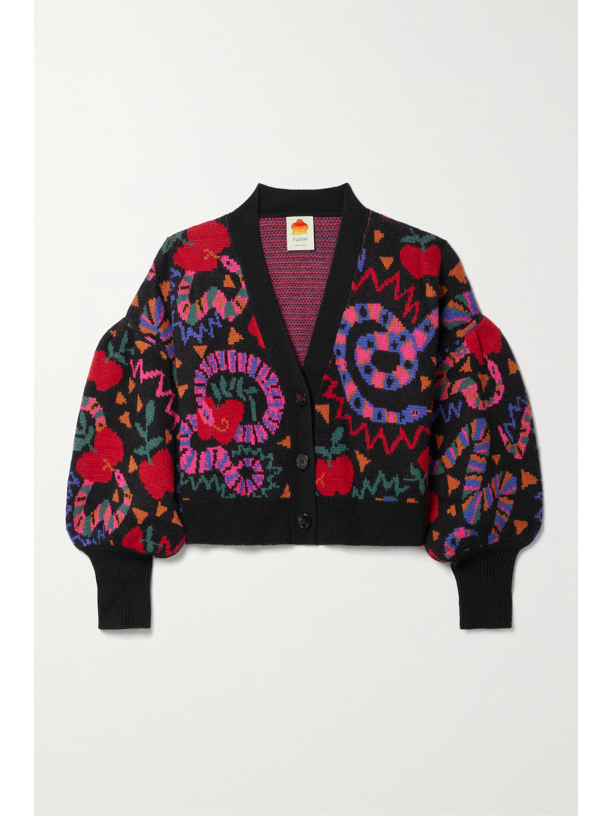 Farm Rio Jacquard-knit Cardigan In Snake Fruit Black | ModeSens