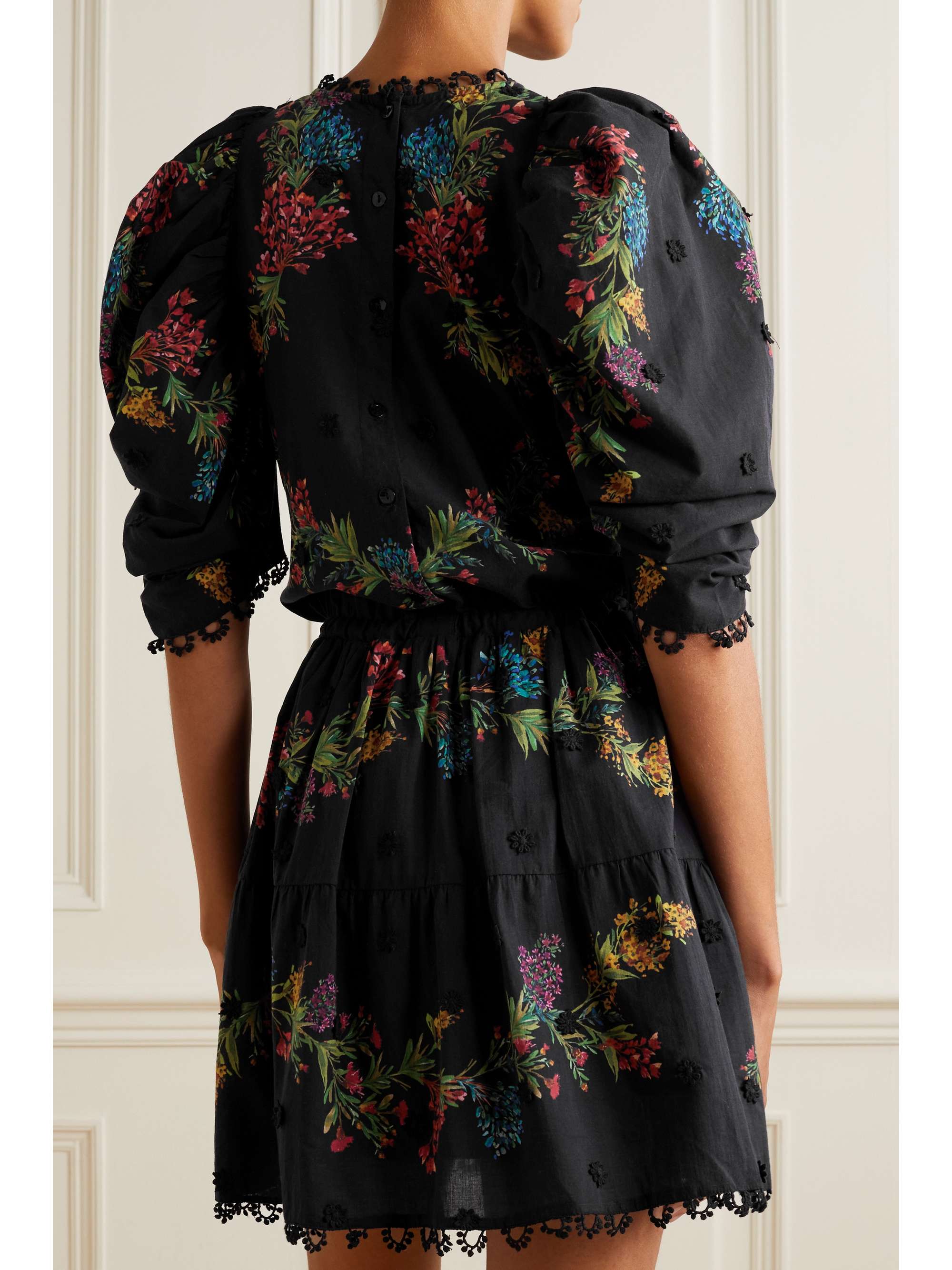 FARM RIO Louise crochettrimmed floralprint cottonvoile mini dress