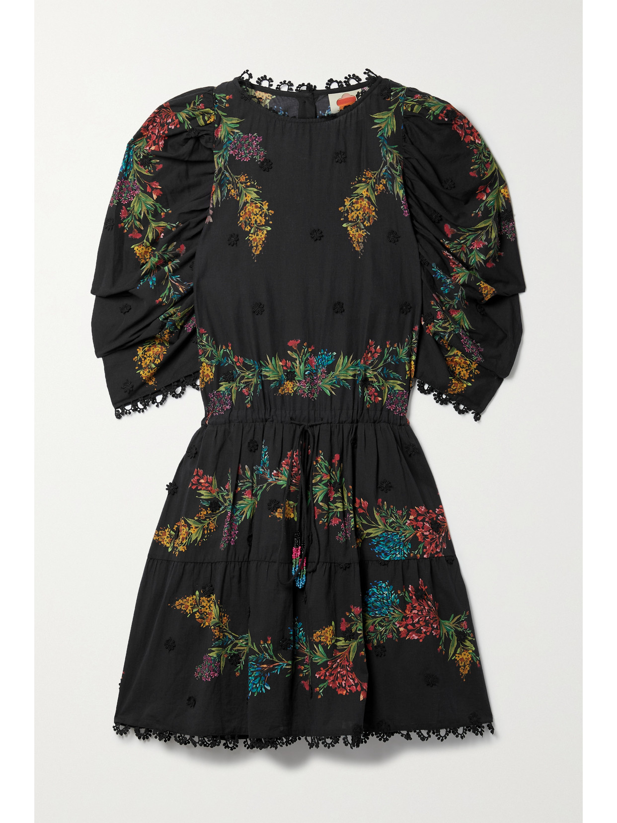 Farm Rio Louise Crochettrimmed Floralprint Cottonvoile Mini Dress In