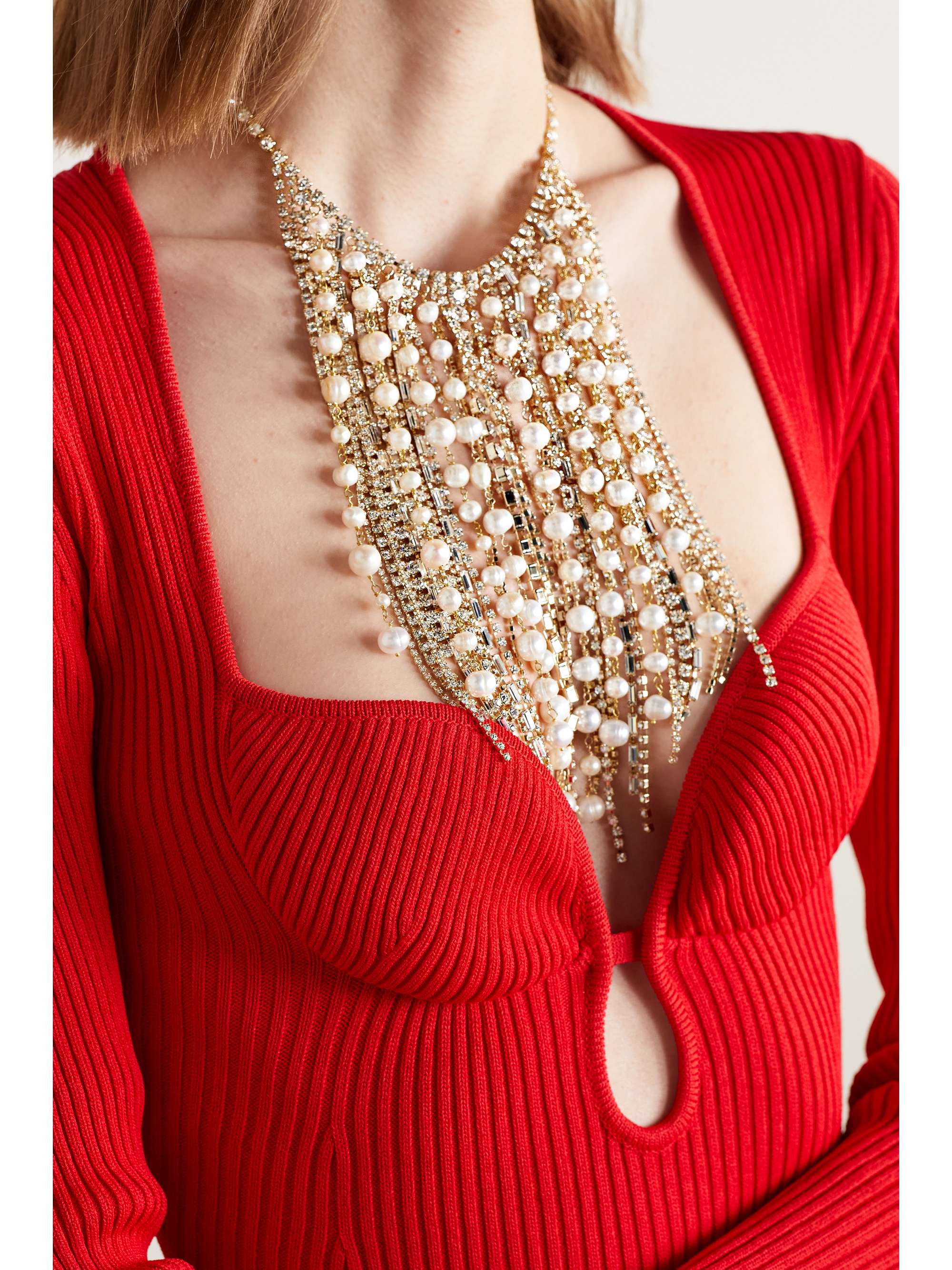 ROSANTICA Fringed gold-tone, crystal and pearl necklace