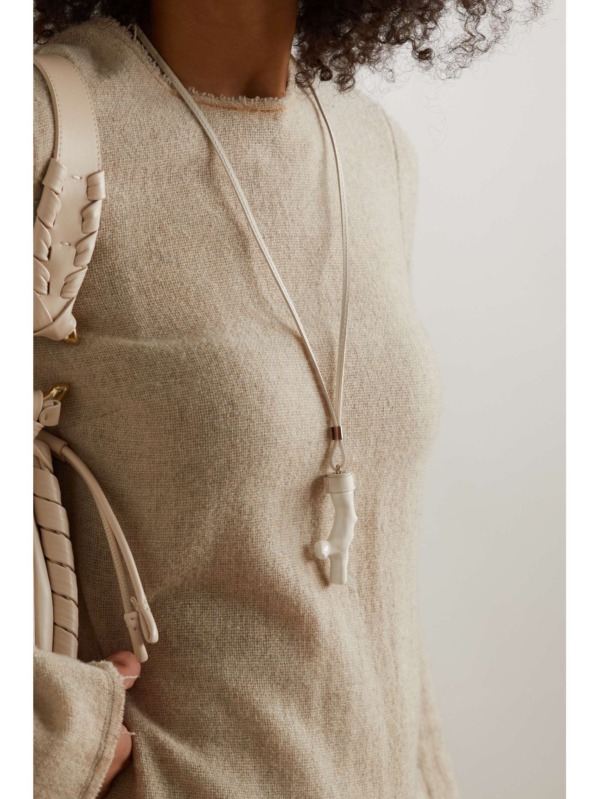 CHLOÉ Nerissa silver-tone, leather and ceramic necklace