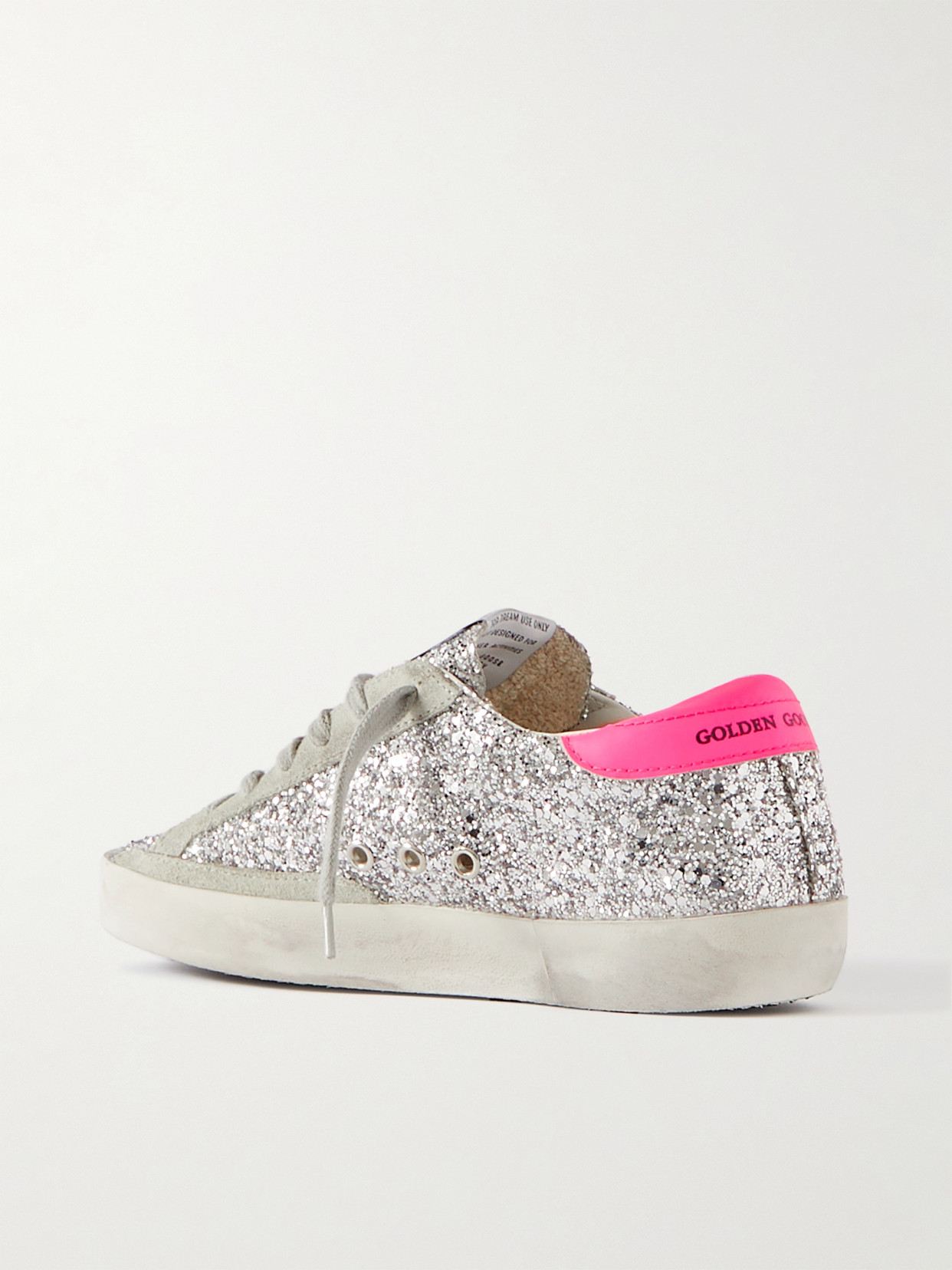 Golden Goose Superstar Glittered Distressed Leather And Suede Sneakers In Silver