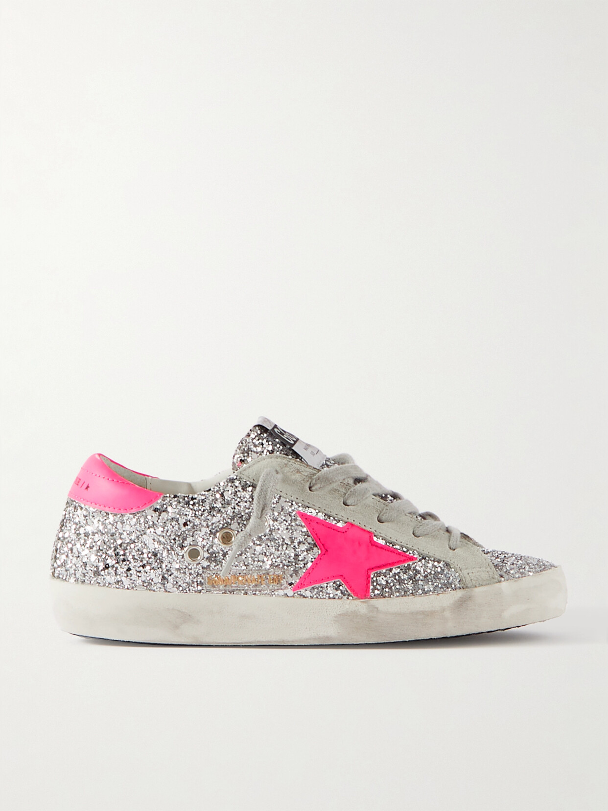 Golden Goose - Superstar Glittered Distressed Leather And Suede Sneakers - Silver