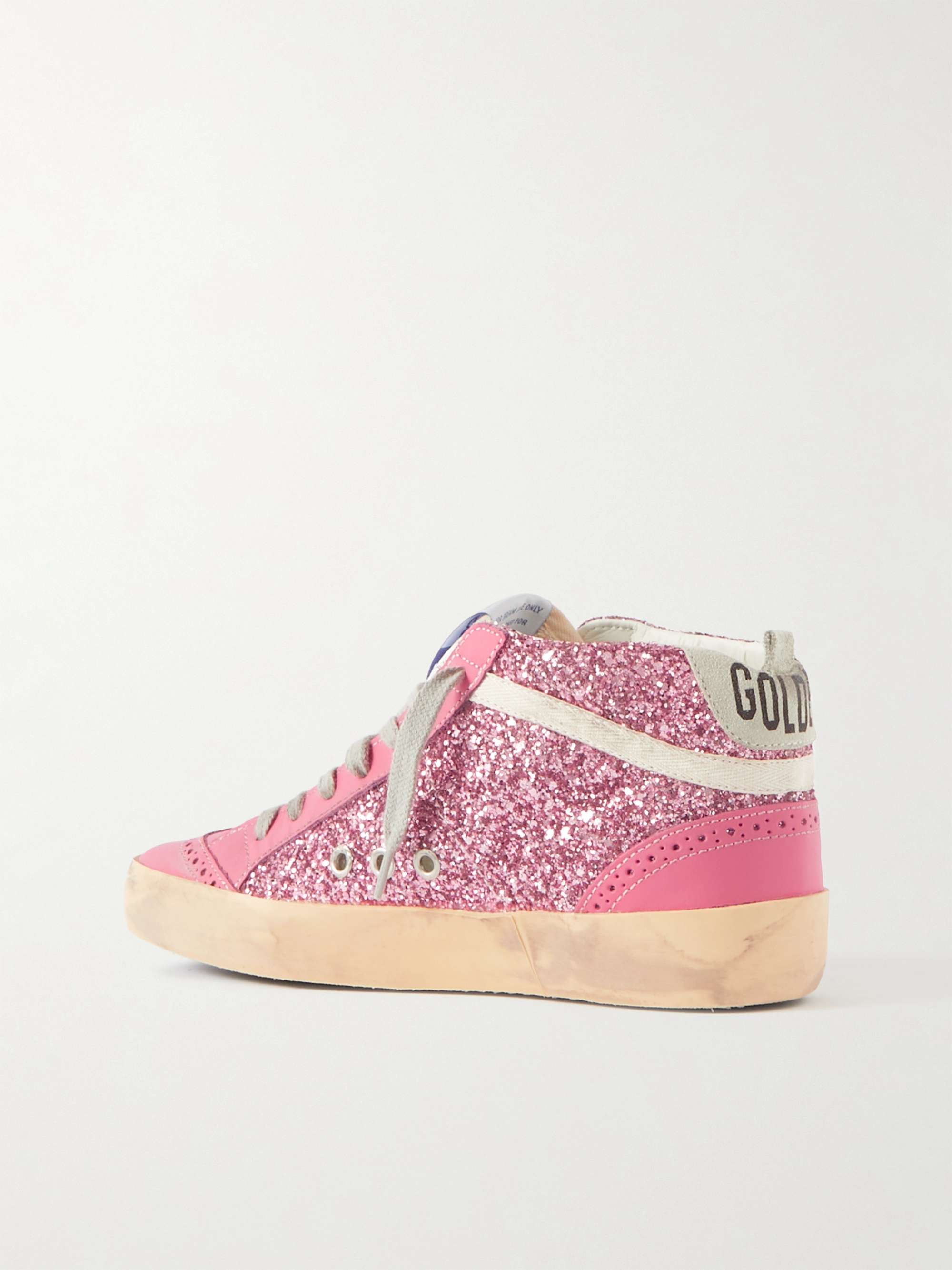 GOLDEN GOOSE Mid Star embellished distressed leopard-print calf hair, leather and suede sneakers