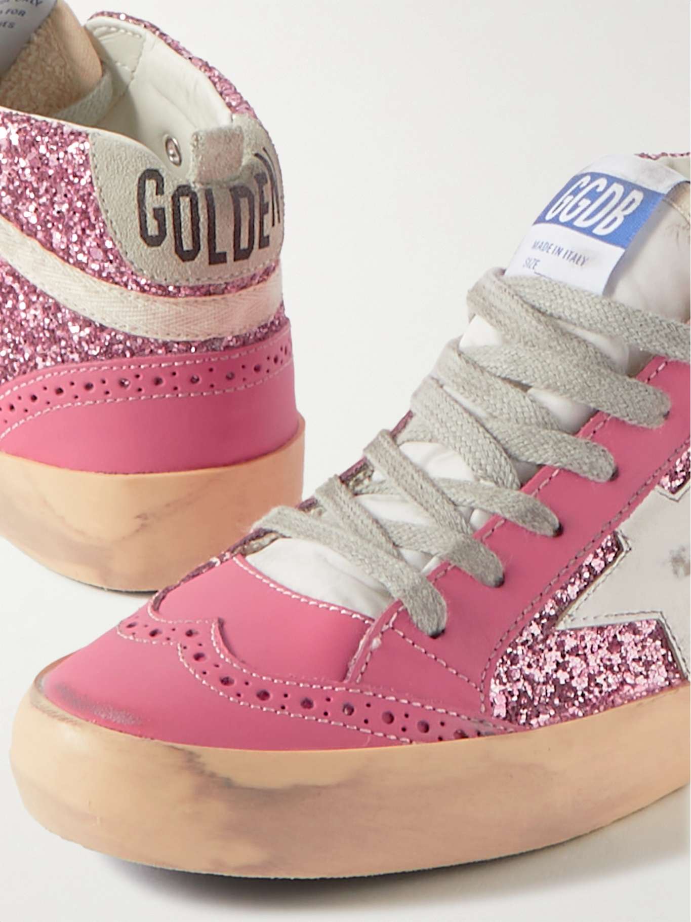 GOLDEN GOOSE Superstar glittered distressed leather sneakers NETAPORTER