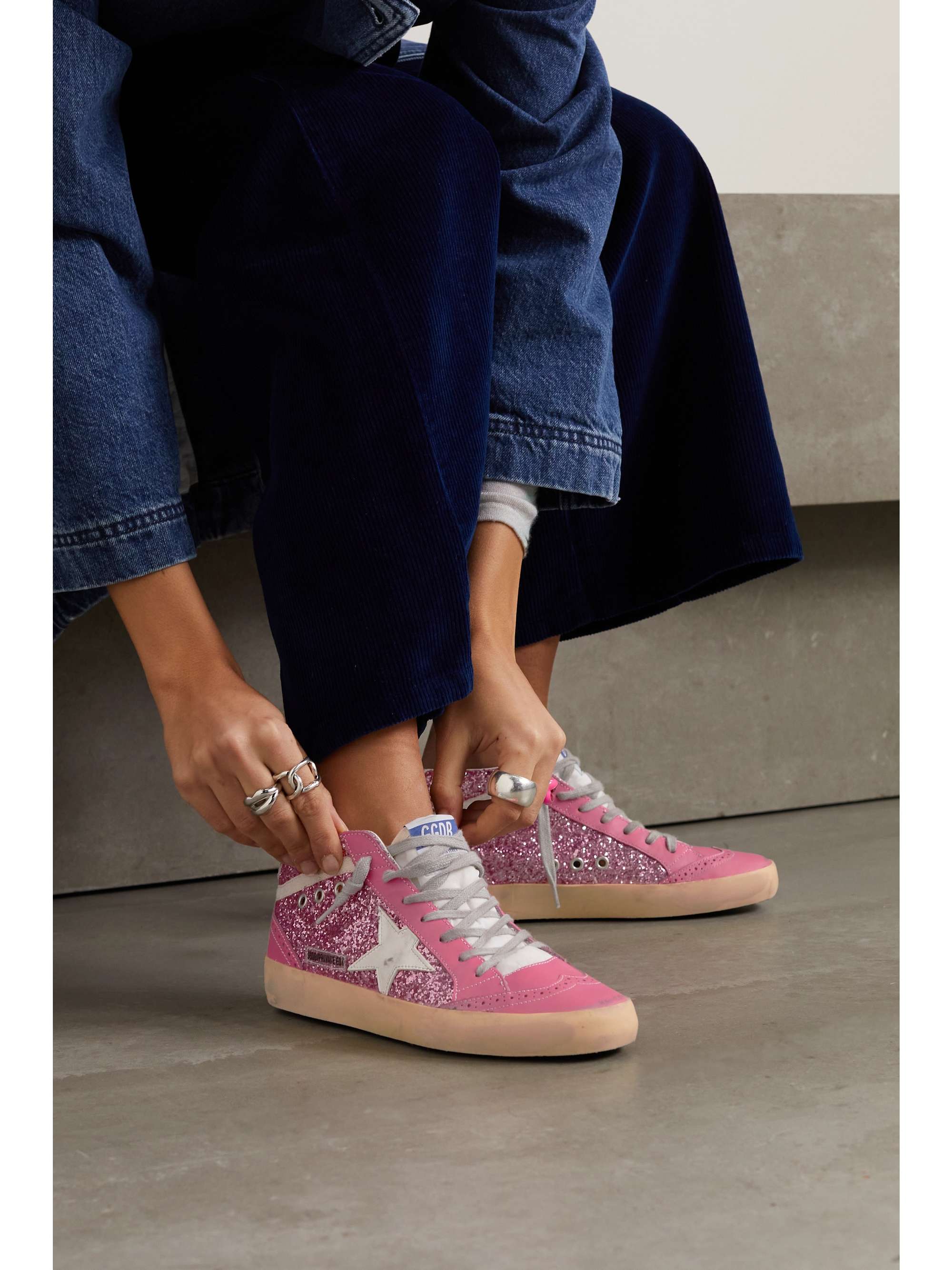 GOLDEN GOOSE Superstar glittered distressed leather sneakers | NET-A-PORTER