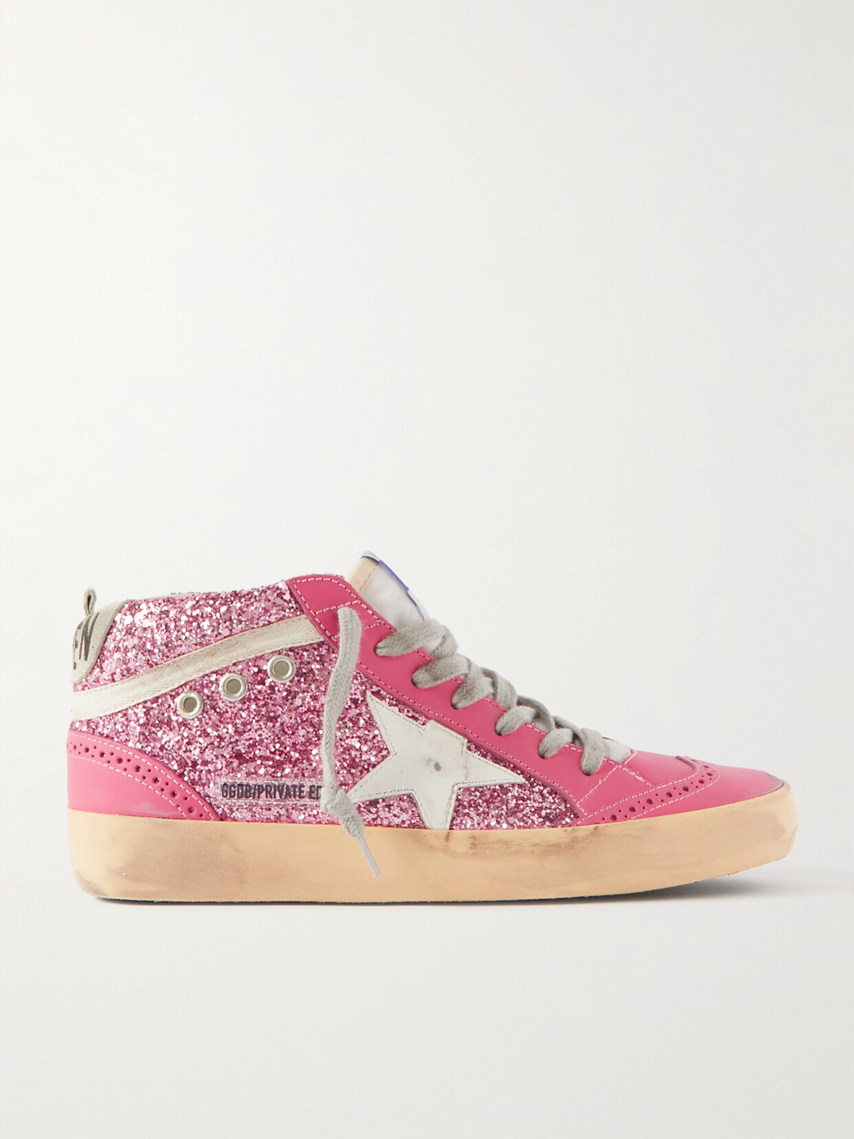 Golden Goose Superstar Glittered Distressed Shearling-lined Leather Trainers In Pink