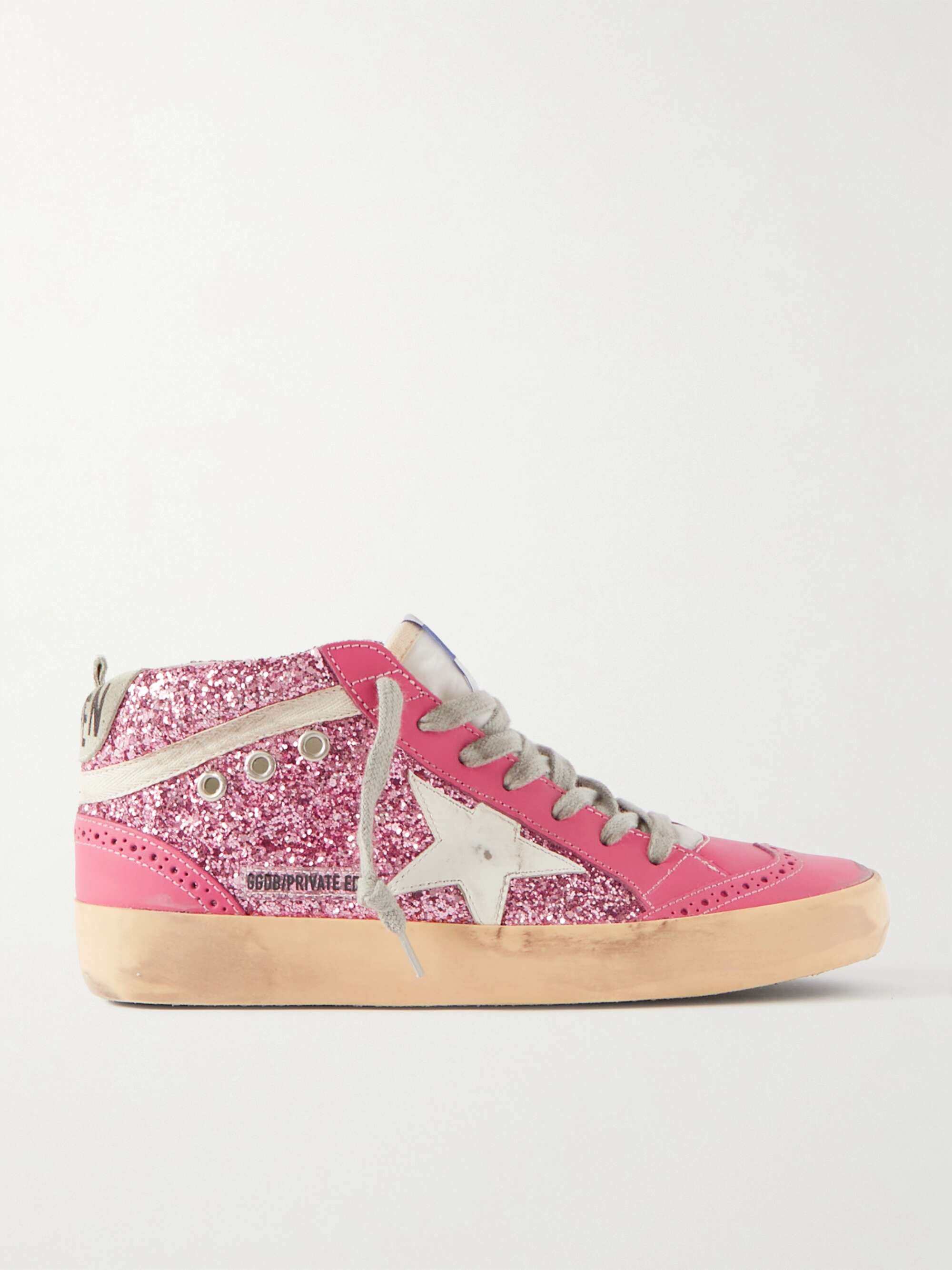 GOLDEN GOOSE Superstar glittered distressed leather sneakers | NET-A-PORTER