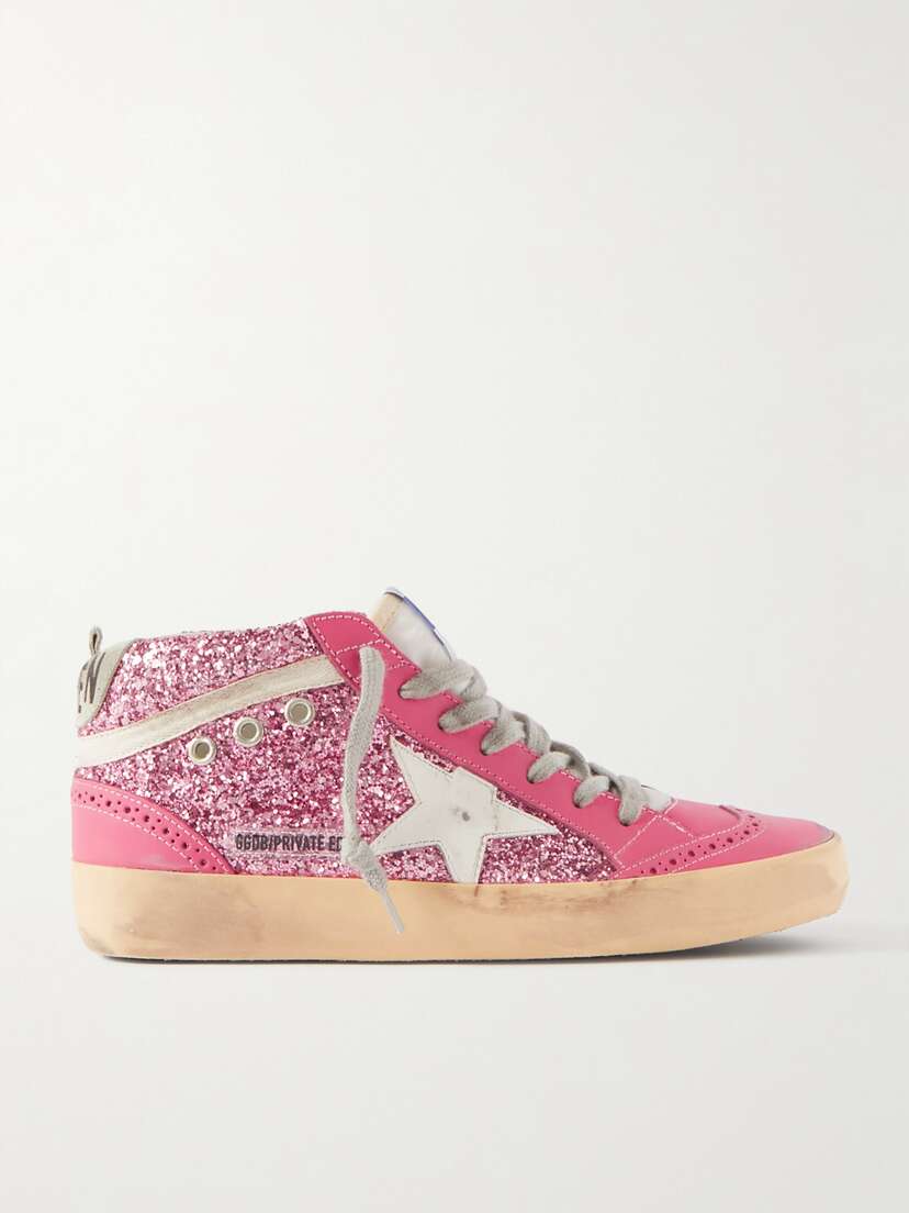 Golden Goose Superstar Glittered Distressed Leather Sneakers