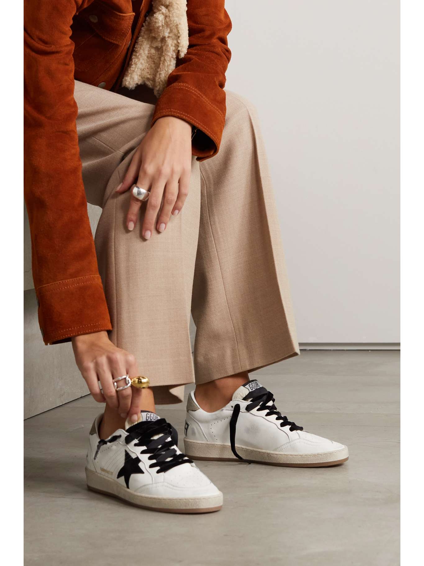 GOLDEN GOOSE Ball Star distressed printed suedetrimmed leather