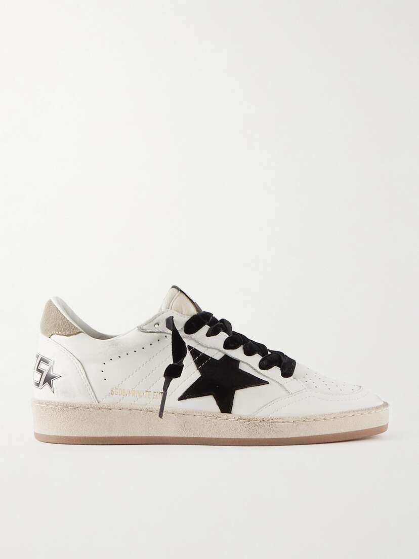 Golden Goose Ball Star Distressed Printed Suede-trimmed Leather Sneakers